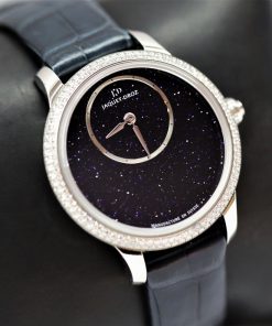 Jaquet Droz PETIT HEURE MINUTE AVENTURINE, case ref J005000271, stainless steel case set with 160 diamonds.