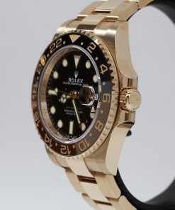 Alternative view of Rolex GMT Master II "Rootbeer", in 18ct Everose gold, Black index dial on a Rolex Oyster Bracelet in 18ct Everose gold. Ref 126715CHNR, Current, with Box & Papers