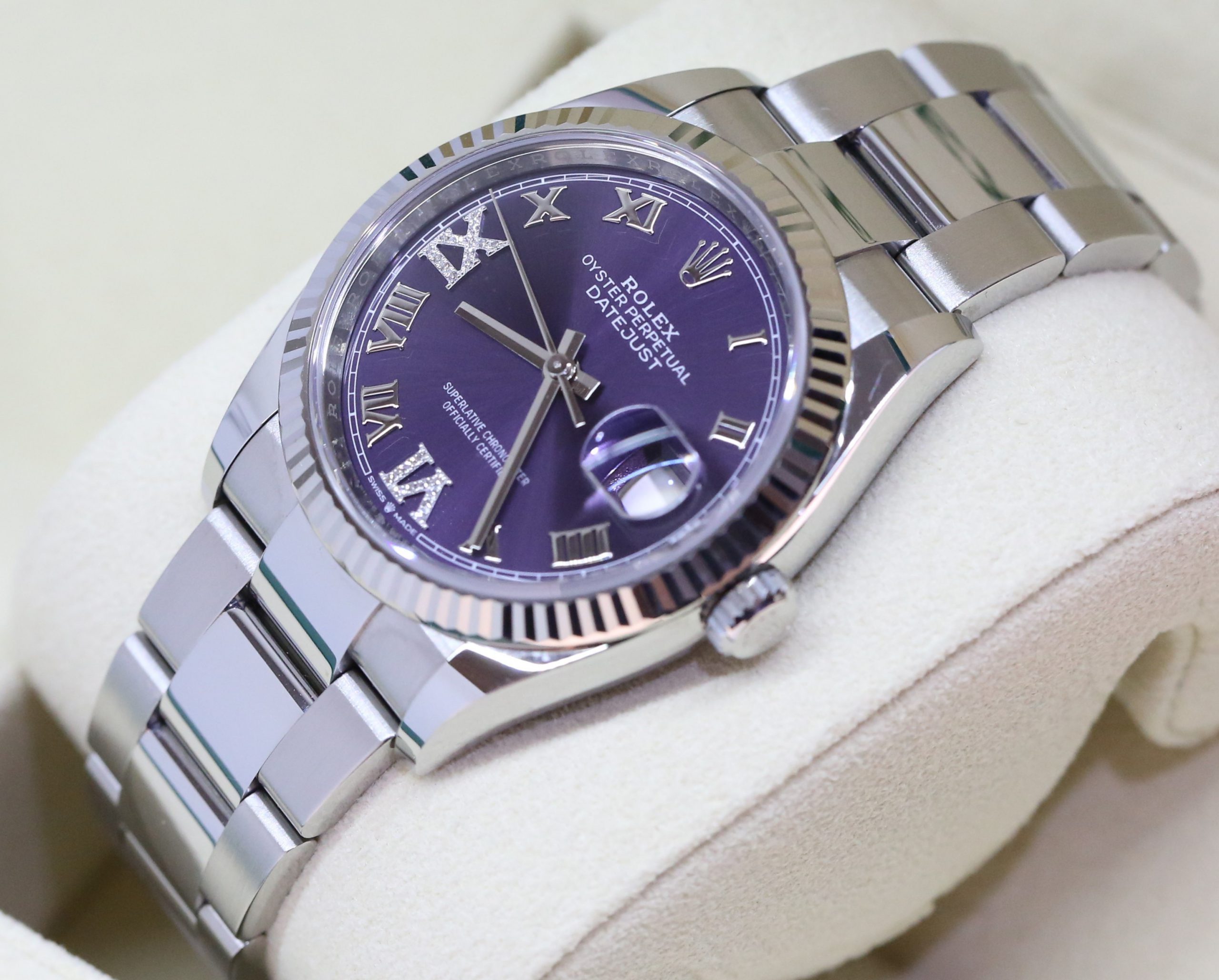 Rolex Datejust 36mm in Rolex Oystersteel with White Gold Bezel, Aubergine Diamond Set Dial, Ref 126234, Circa: 2020, Complete with Box & Papers - Image 2