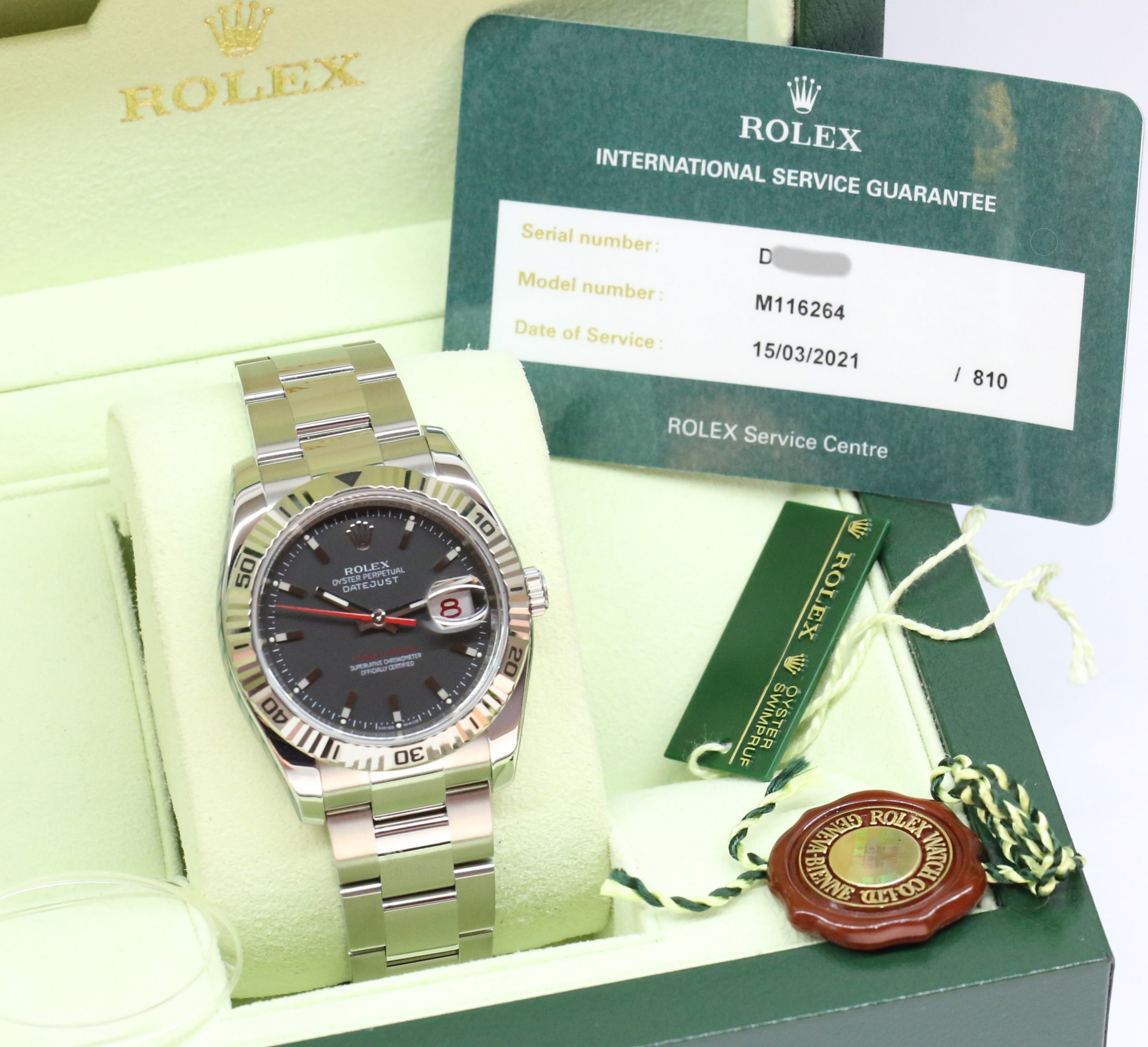 Rolex Datejust Turn-O-Graph in Stainless Steel with White Gold Bezel on a Rolex Oyster Bracelet, Matte Black Index Dial, Ref 116264, Circa: 2006, Just Returned from Rolex Service, Complete with Box & Papers - Image 3