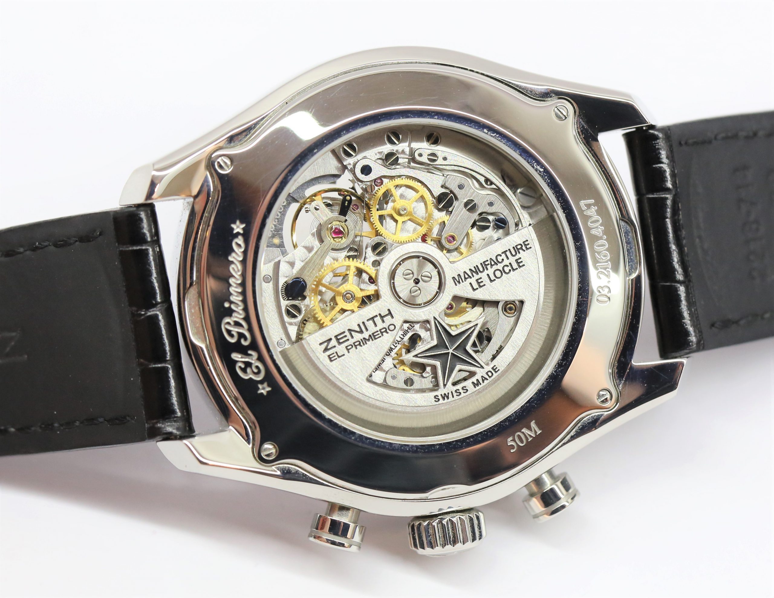 Zenith El Primero Chronomaster Date Sun Moon, Black open heart index Dial, Stainless steel on Black Alligator strap 45mm, Circa: 2014, Box & Papers - Image 5