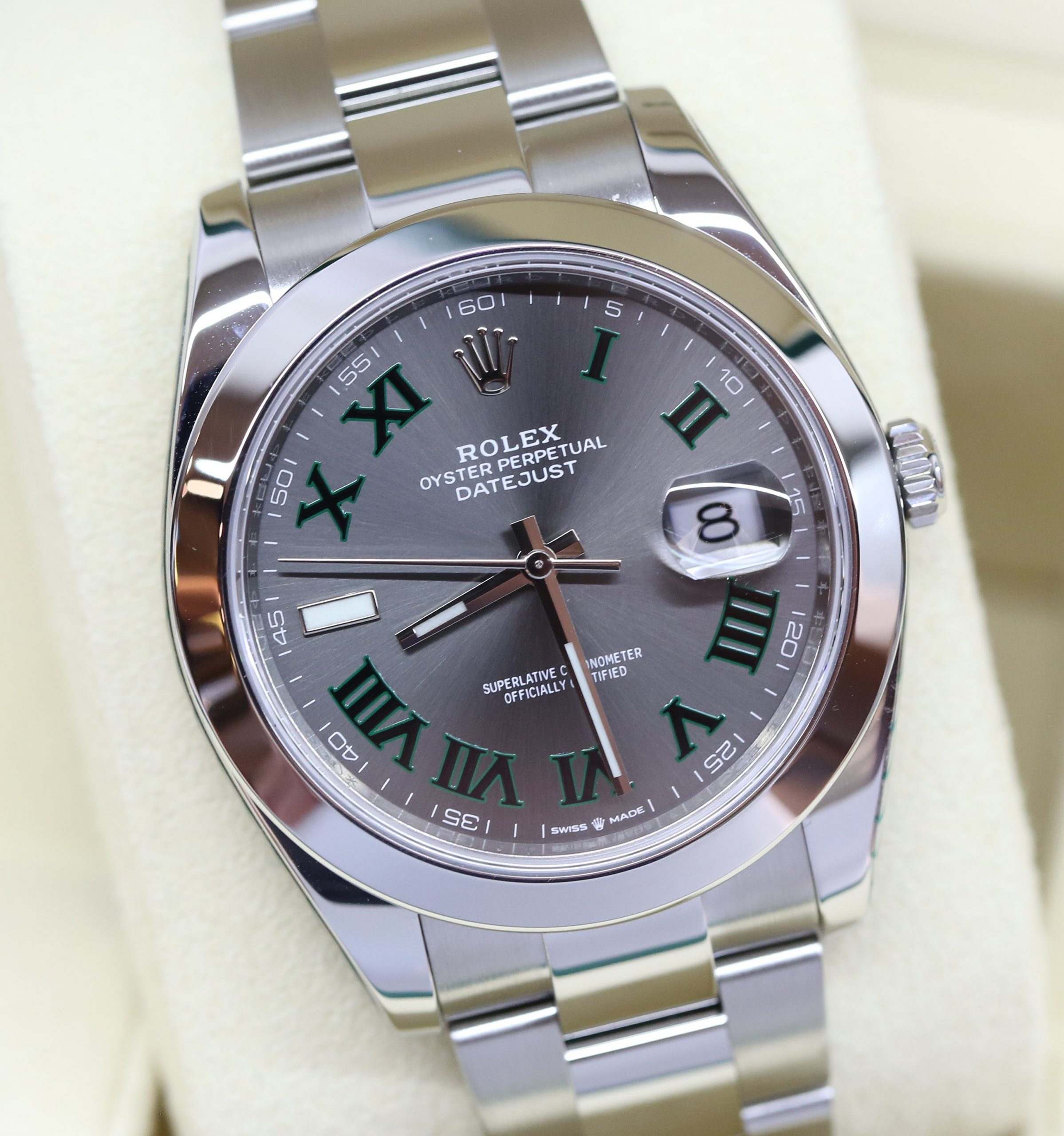 Rolex Datejust 41mm Stainless Steel on Oystersteel Bracelet, Wimbeldon Dial, Reference: 126300, Circa: 2020, Complete with Box, Papers & Balance of Rolex Factory Warranty