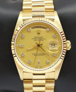 Rolex Oyster Perpetual Day Date 18ct Yellow Gold on Rolex 18ct Yellow Gold President Bracelet, Reference: 18038, Factory Matte Champagne Diamond Dial, Circa: 1984/5
