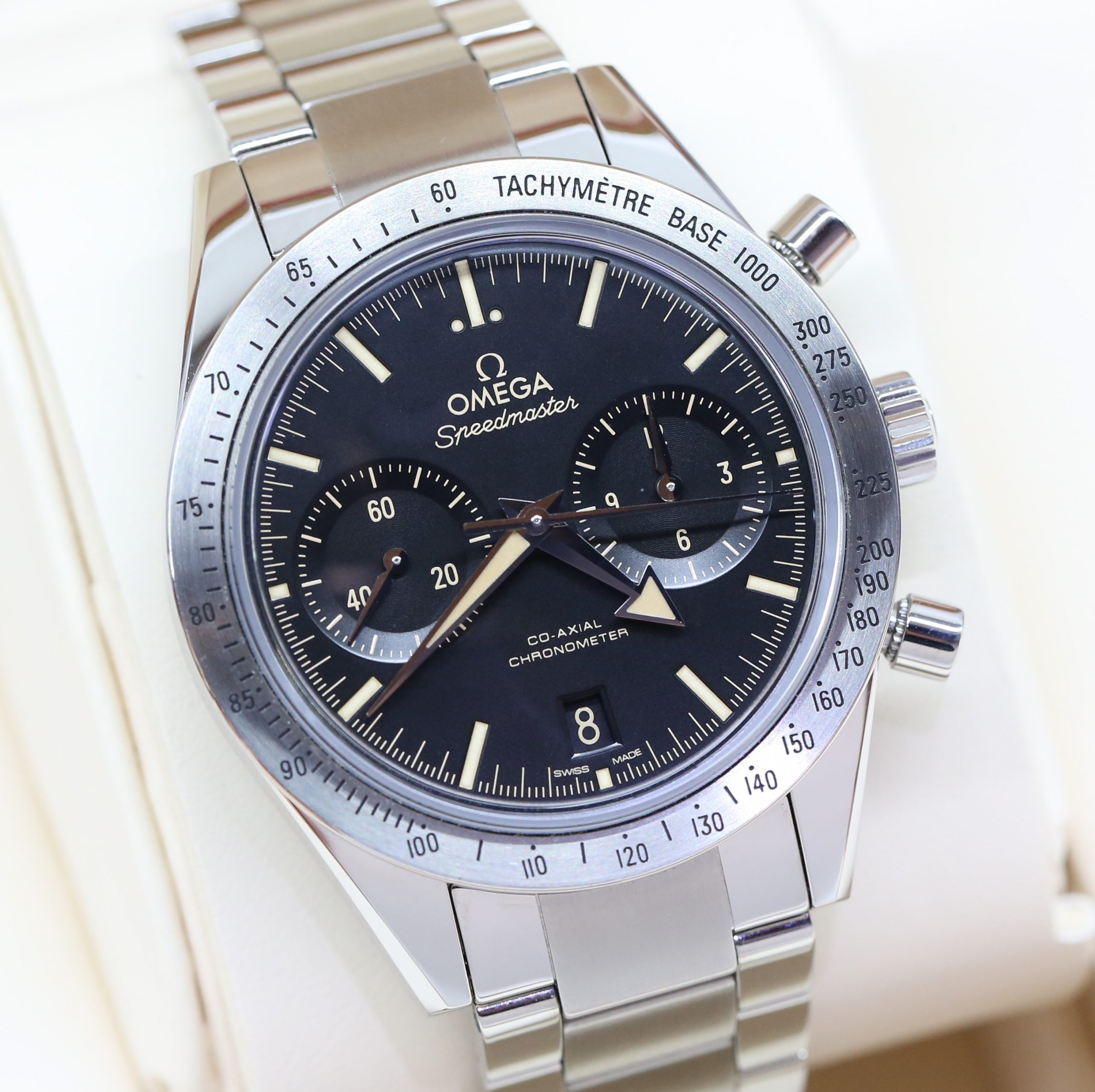 Omega Speedmaster 57 Chronograph in Stainless Steel, Black Index Dial with date, ca: 2019, Complete with Box, Papers & Balance of Omega Factory Warranty
