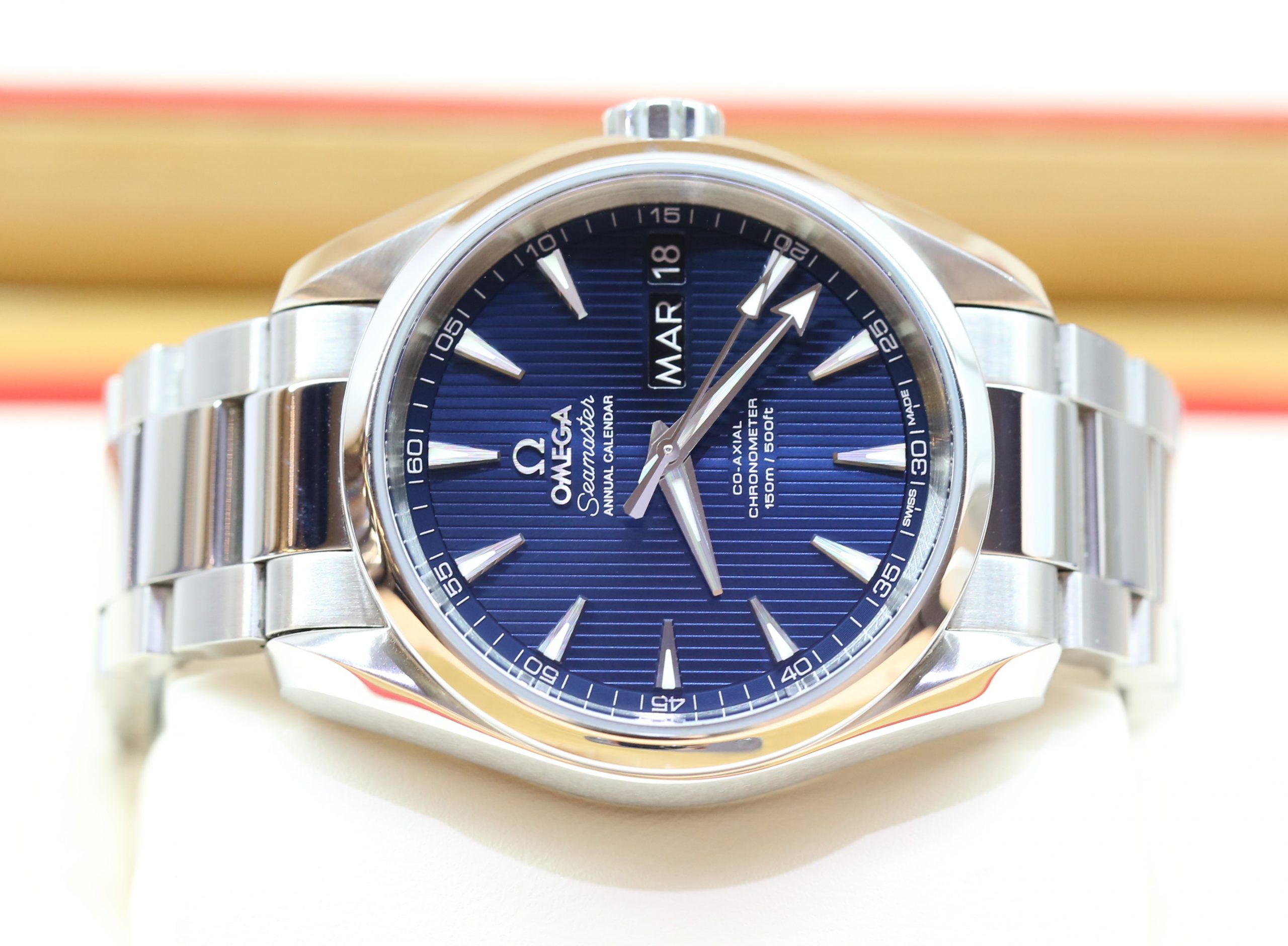 Omega Seamster Aqua Terra Annual Calendar Ref 23110392203001, dark blue dial, sold new 2020, with box and warranty cards. - Image 3