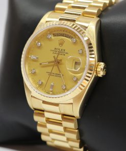 Alternative view of Rolex Oyster Perpetual Day Date 18ct Yellow Gold on Rolex 18ct Yellow Gold President Bracelet, Reference: 18038, Factory Matte Champagne Diamond Dial, Circa: 1984/5