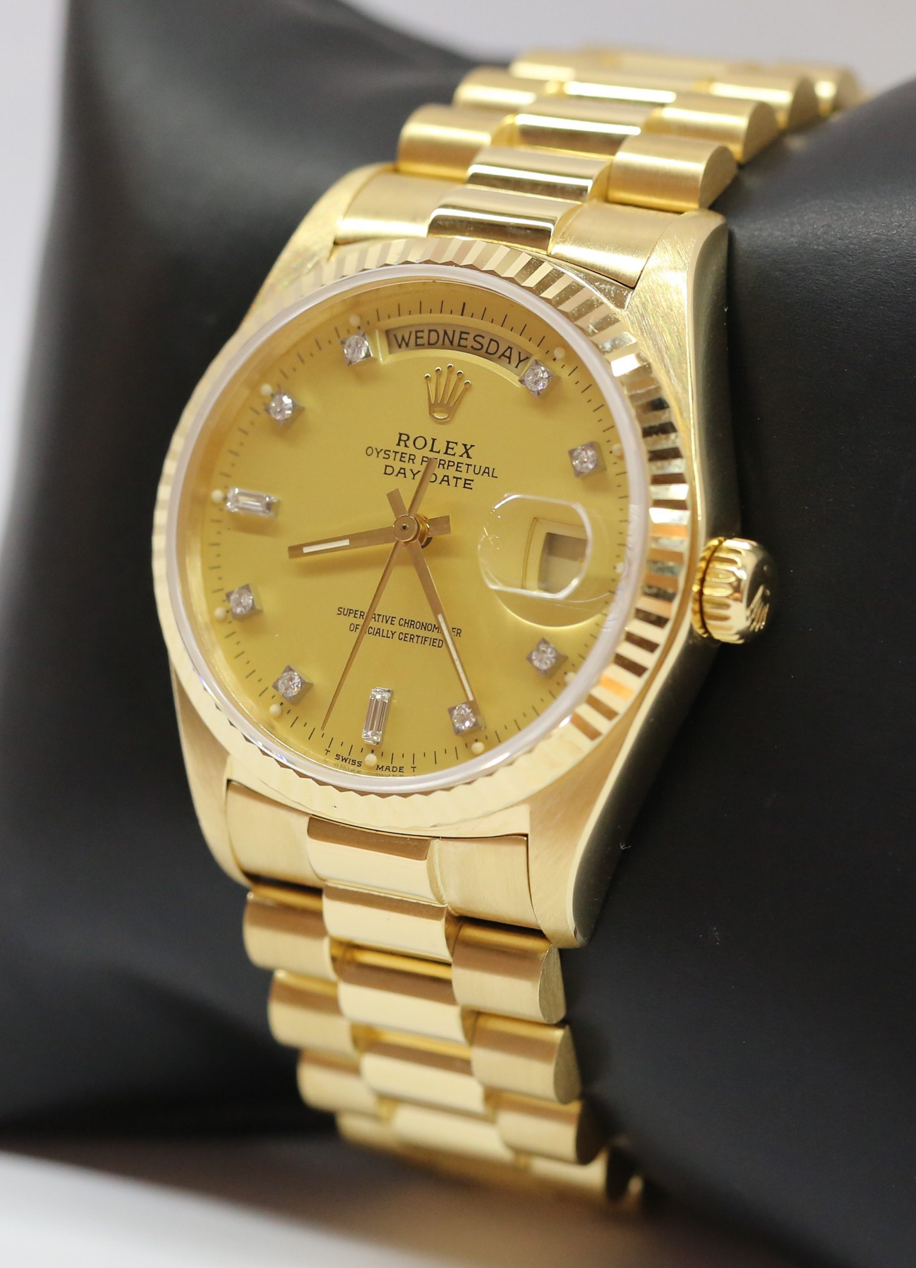 Rolex Oyster Perpetual Day Date 18ct Yellow Gold on Rolex 18ct Yellow Gold President Bracelet, Reference: 18038, Factory Matte Champagne Diamond Dial, Circa: 1984/5 - Image 2