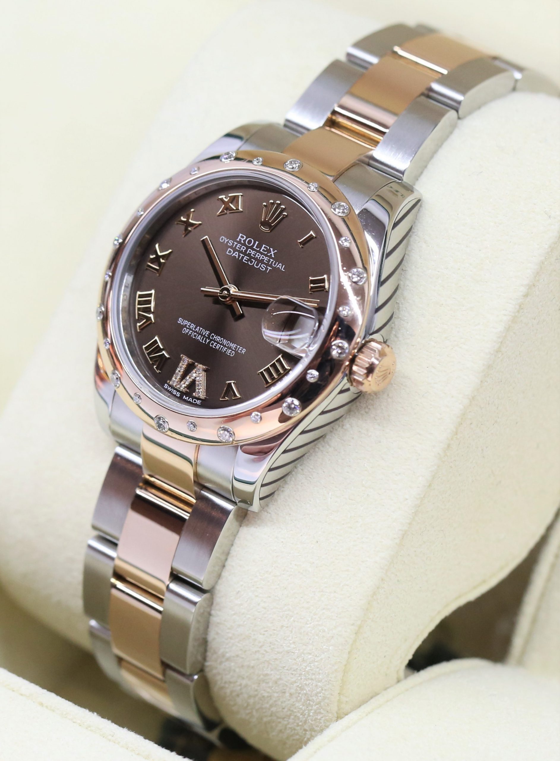 Rolex Datejust 31, 18ct Everose Gold & Stainless Steel on matching Rolex Oyster bracelet, Scattered Diamond Bezel in Everose gold, Brown Roman Dial with Diamonds at 6'oclock, Ref: 178341, Ca: 2015, Complete with Box, Papers & Rolex Service Warranty - Image 2