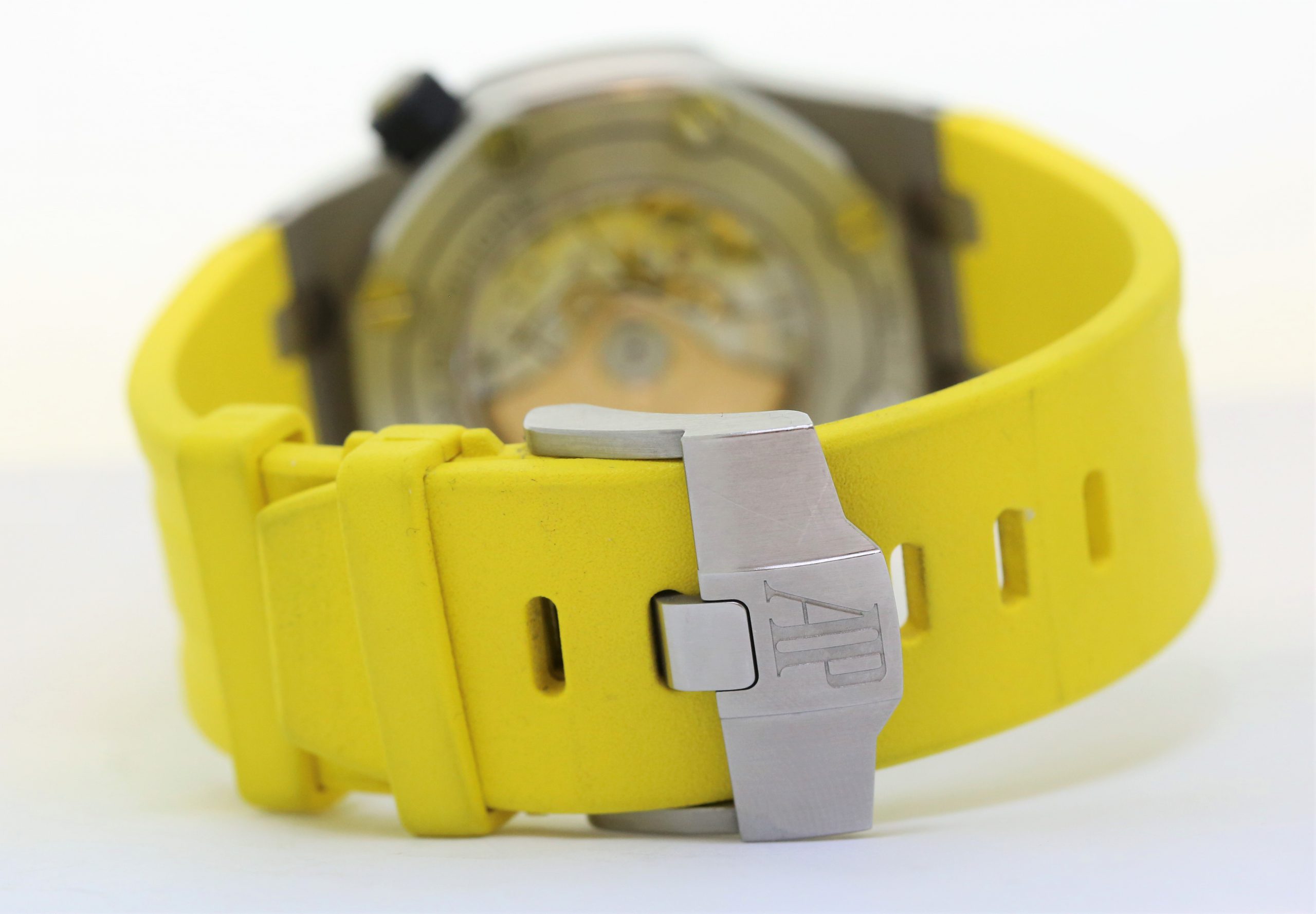 Audemars Piguet Royal Oak Offshore Diver, Stainless Steel on Yellow Rubber Strap, With Additional Navy Blue Audemars Piguet Rubber Strap, Blue Tapisserie Index Dial, Ref: 15710ST, Ca: 2018, Complete with Box & Papers - Image 6