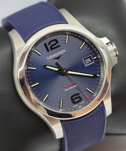 Longines Conquest V.H.P, 41mm Case in Stainless Steel on Blue Rubber strap with Steel deployant clasp, Quartz Movement