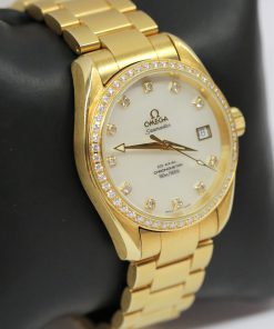 Alternative view of Omega Aqua Terra 36.2mm in 18k Solid Yellow Gold with Diamond Bezel and Mother of Peral Diamond Dial Complete with Box and Papers Ref. 2009.75.00 Circa: 2005