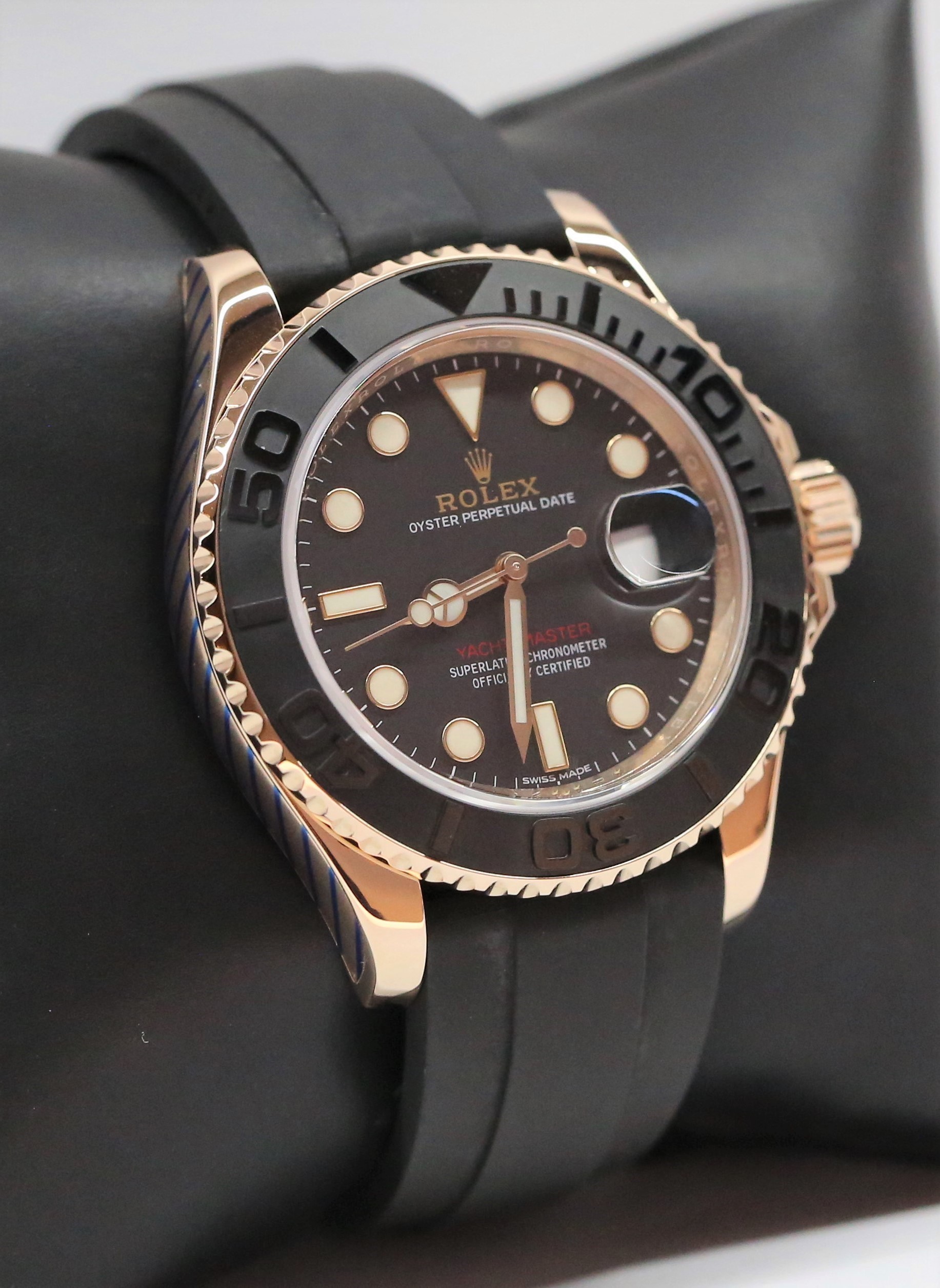 Rolex Yacht-Master 40, 18ct Everose Gold, Black index dial with black Ceramic Bezel on Oysterflex Strap with an Everose gold deployant, Ref: 116655, Ca: 2018, Complete with Box & Papers - Image 4