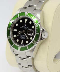 Alternative view of Rolex Submariner Date "Kermit". Green bezel and black index dial in Stainless steel with a Rolex Oyster Bracelet, Ref: 16610LV, Z Serial.  Circa: 2007, complete