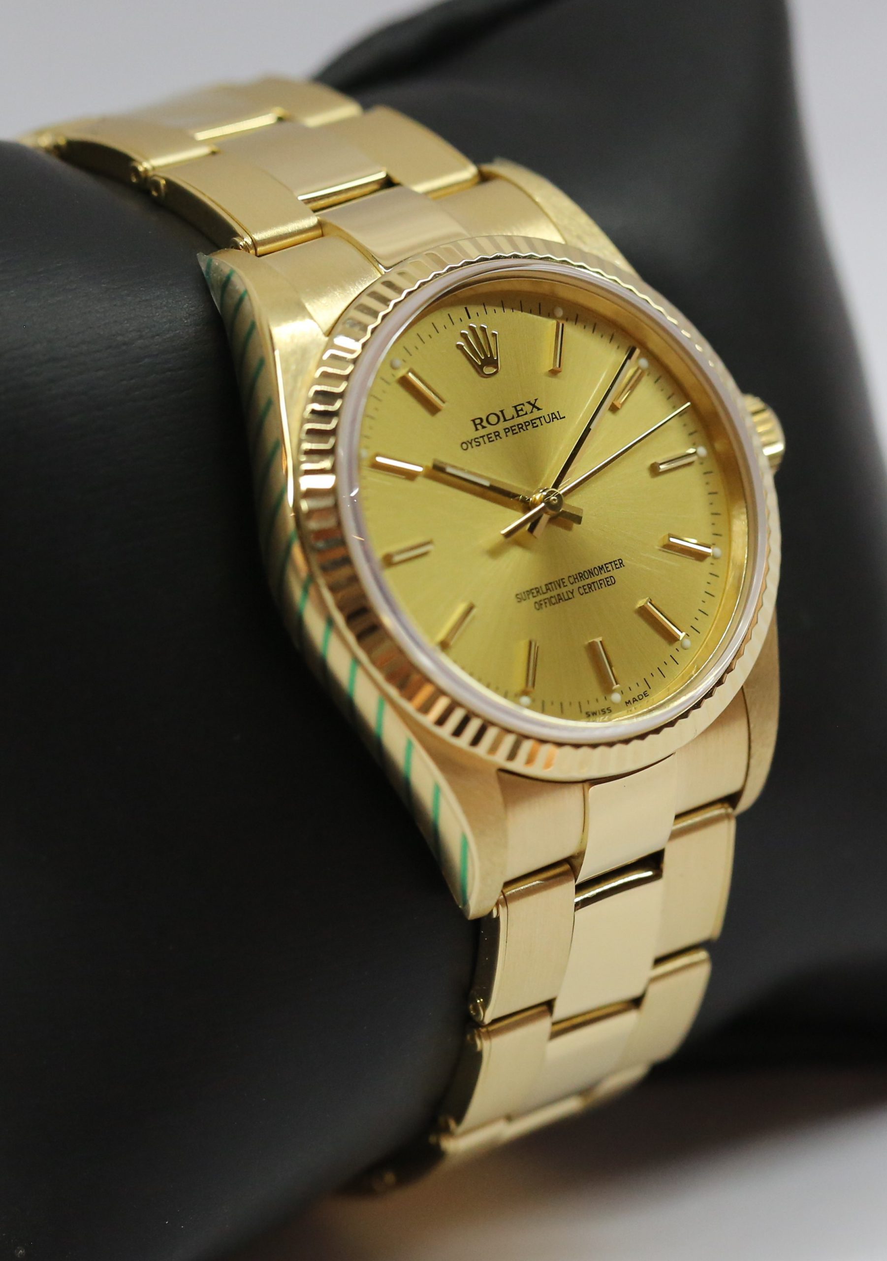 Rolex Oyster Perpetual 34mm in 18ct Yellow Gold, Champagne index dial on Rolex 18ct yellow gold rivited bracelet, Ref: 14328, Circa: 1984, Just Returned From Rolex Service, Balance of Rolex Service Warranty - Image 4