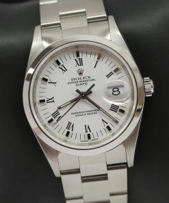 Rolex Oyster Perpetual Date in Stainless Steel on Rolex Stainless Steel Oyster Bracelet, White Roman Dial, Ref: 15200, Circa 2002, Complete with Box & Papers