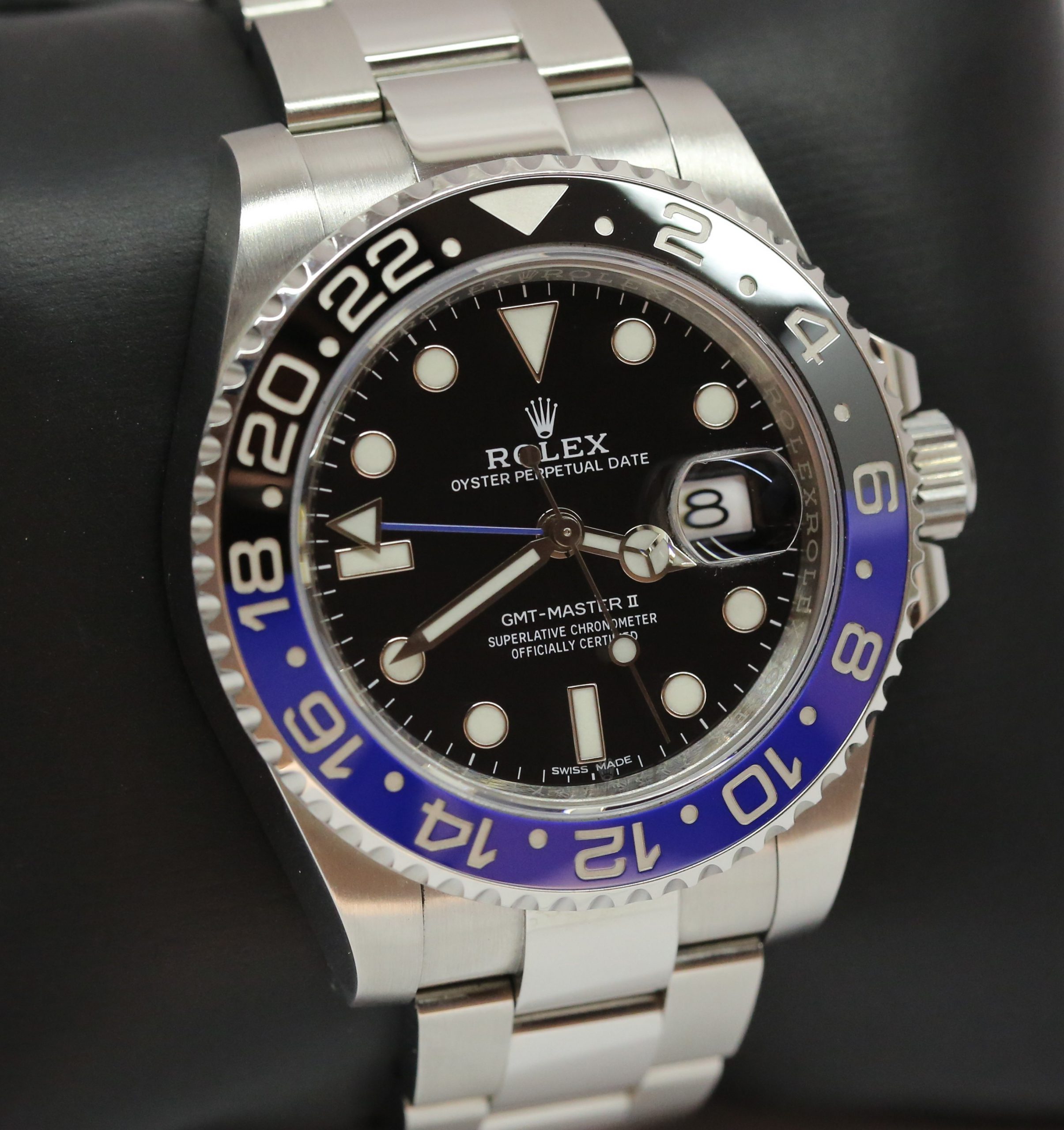 Rolex GMT Master II Stainless Steel on Oyster Bracelet, Black Index Dial, Blue Black Ceramic Bezel, Ref 116710BLNR, Circa: 2017, Complete with Box & Papers