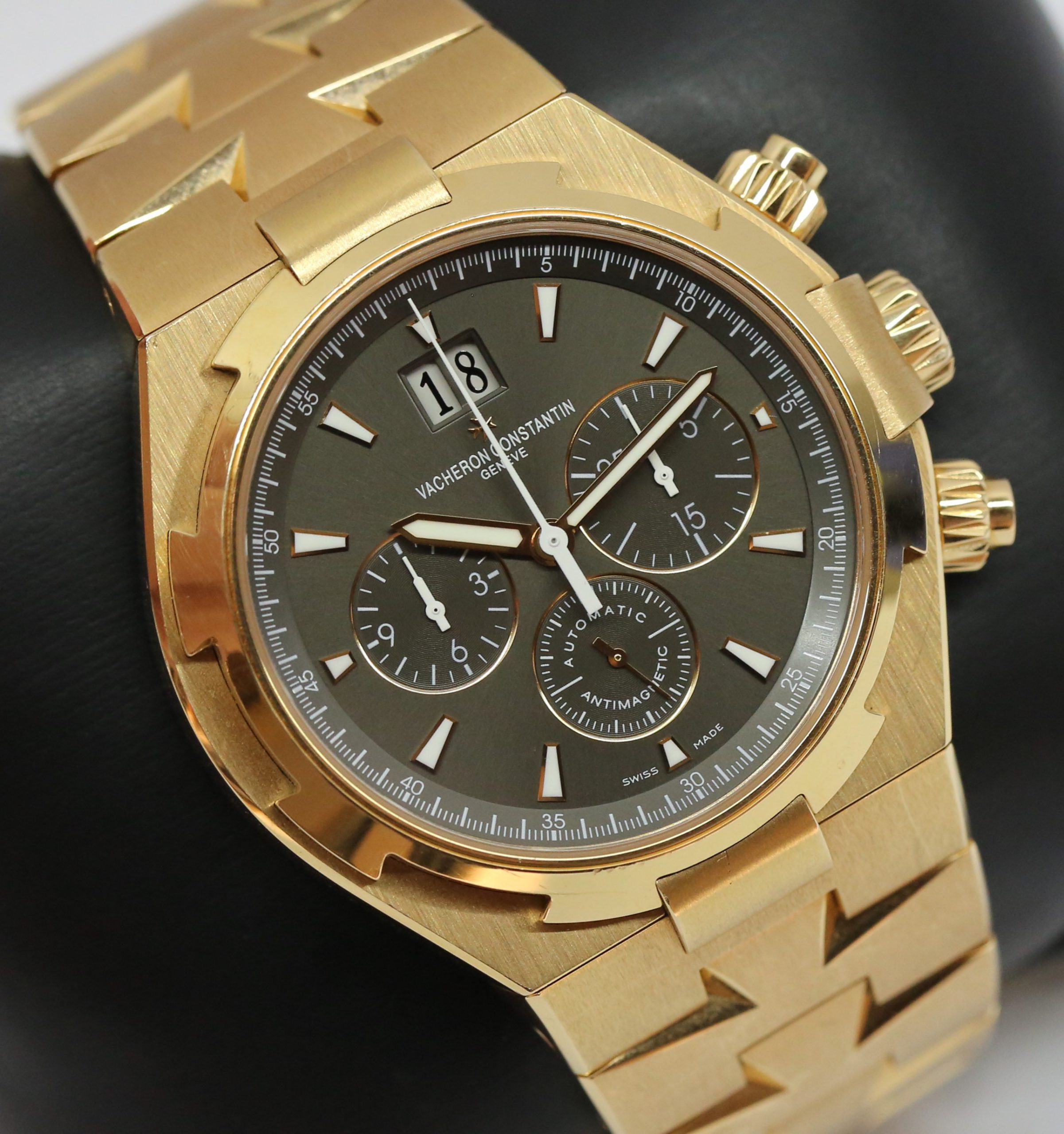 Vacheron Constantin Overseas Chronograph 18ct Rose Gold on Vacheron 18ct Rose Gold Bracelet, Grey Index Dial, Ref: 49150/000R, Circa: 2010, Complete with Box & Papers