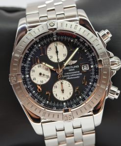 Breitling Choronomat Evolution Chronograph in Stainless Steel, Black Arab Dial on a Breitling stainless steel bracelet.  44mm  , Ref: A13356
