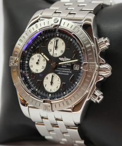 Alternative view of Breitling Choronomat Evolution Chronograph in Stainless Steel, Black Arab Dial on a Breitling stainless steel bracelet.  44mm  , Ref: A13356