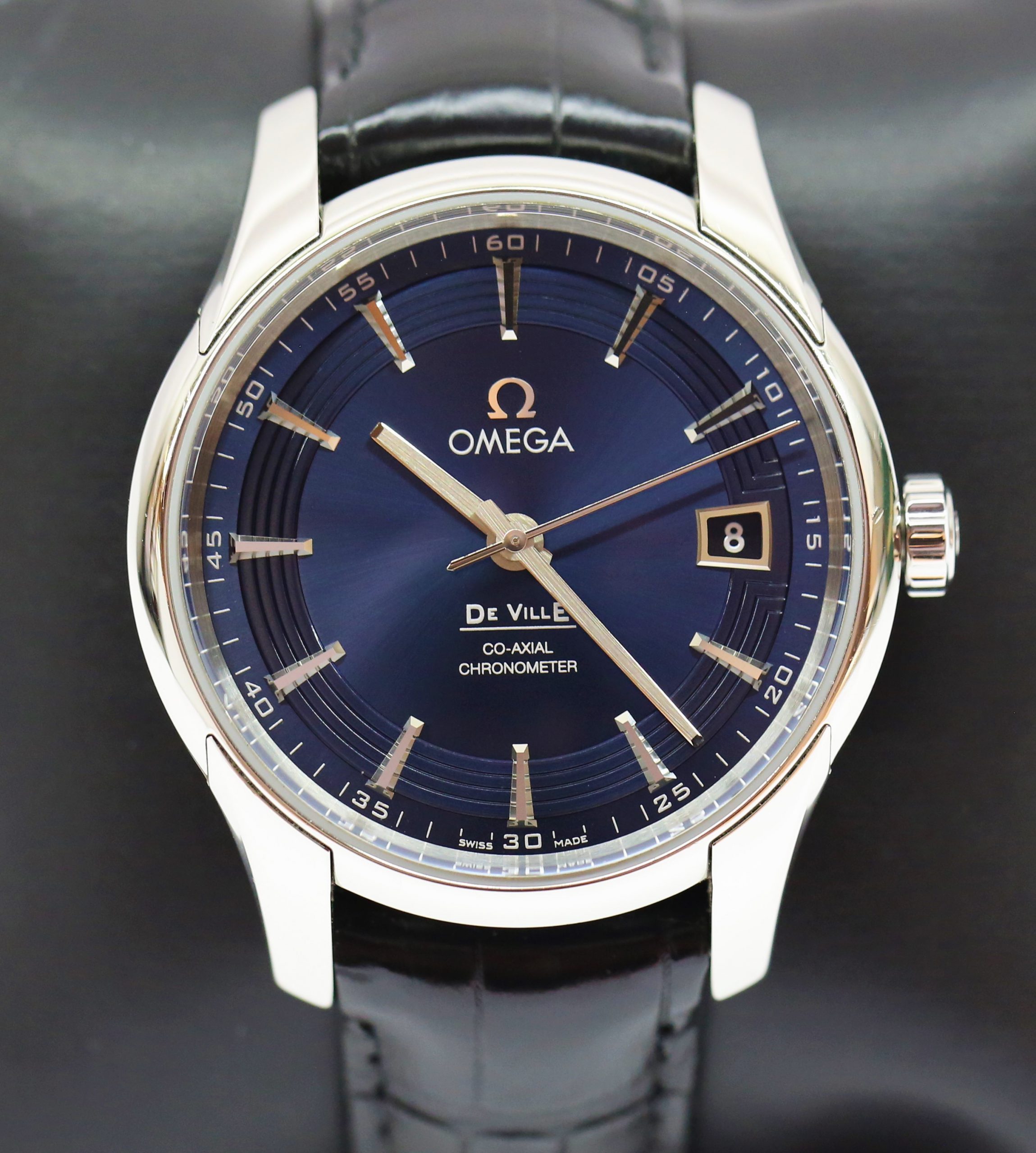 Omega De Ville Hour Vision Co-Axial Movement, Stainless Steel & Sapphire Case, Blue Index Dial on Omega Strap with Deployant Clasp, Circa: 2014, Complete with Box & Papers