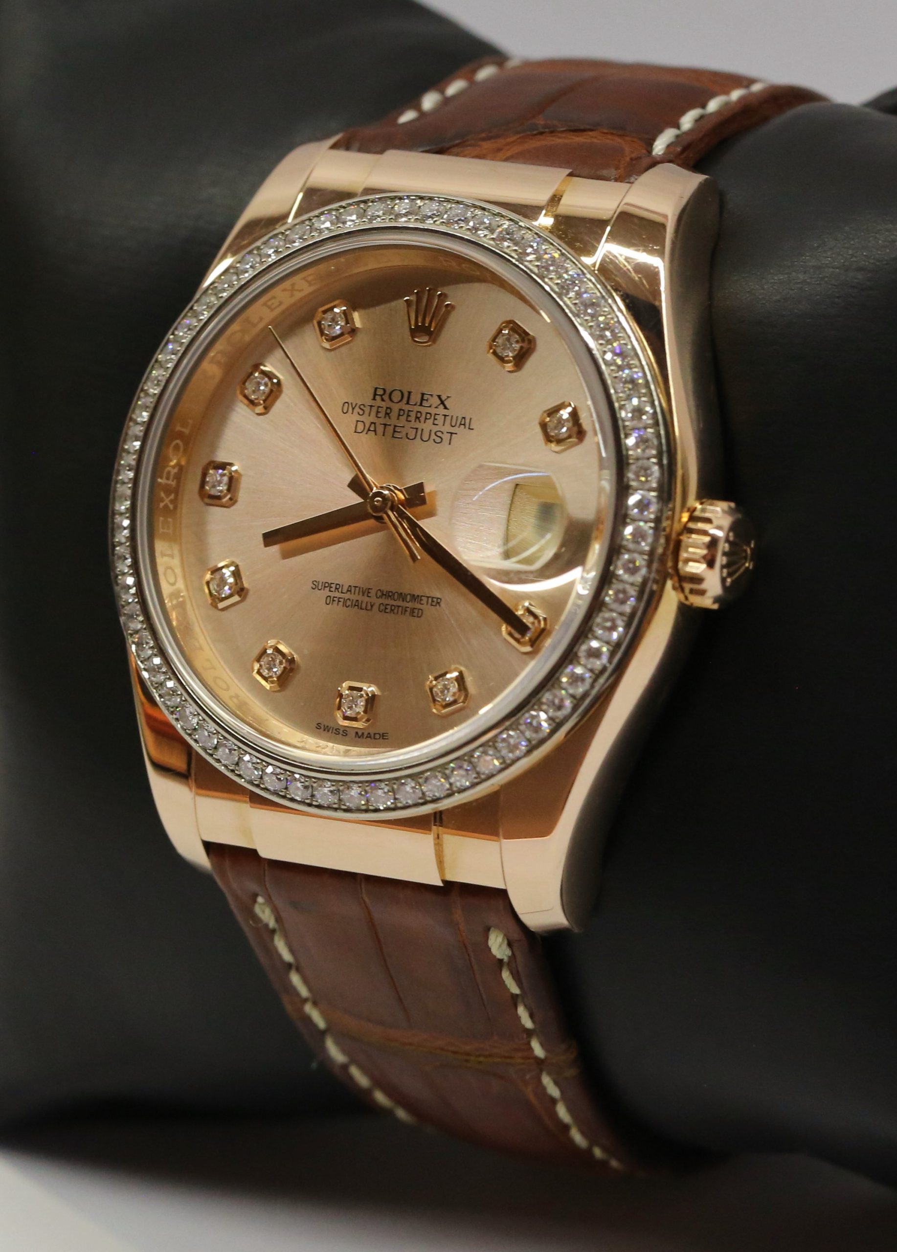 Rolex Oyster Perpetual Datejust 36mm in 18ct Everose Gold with Factory Diamond Bezel & Dial, on Crocodile Strap with a Rolex 18ct Everose deployant clasp, Ref: 116185, Circa: 2019, Complete with Box & Papers - Image 2