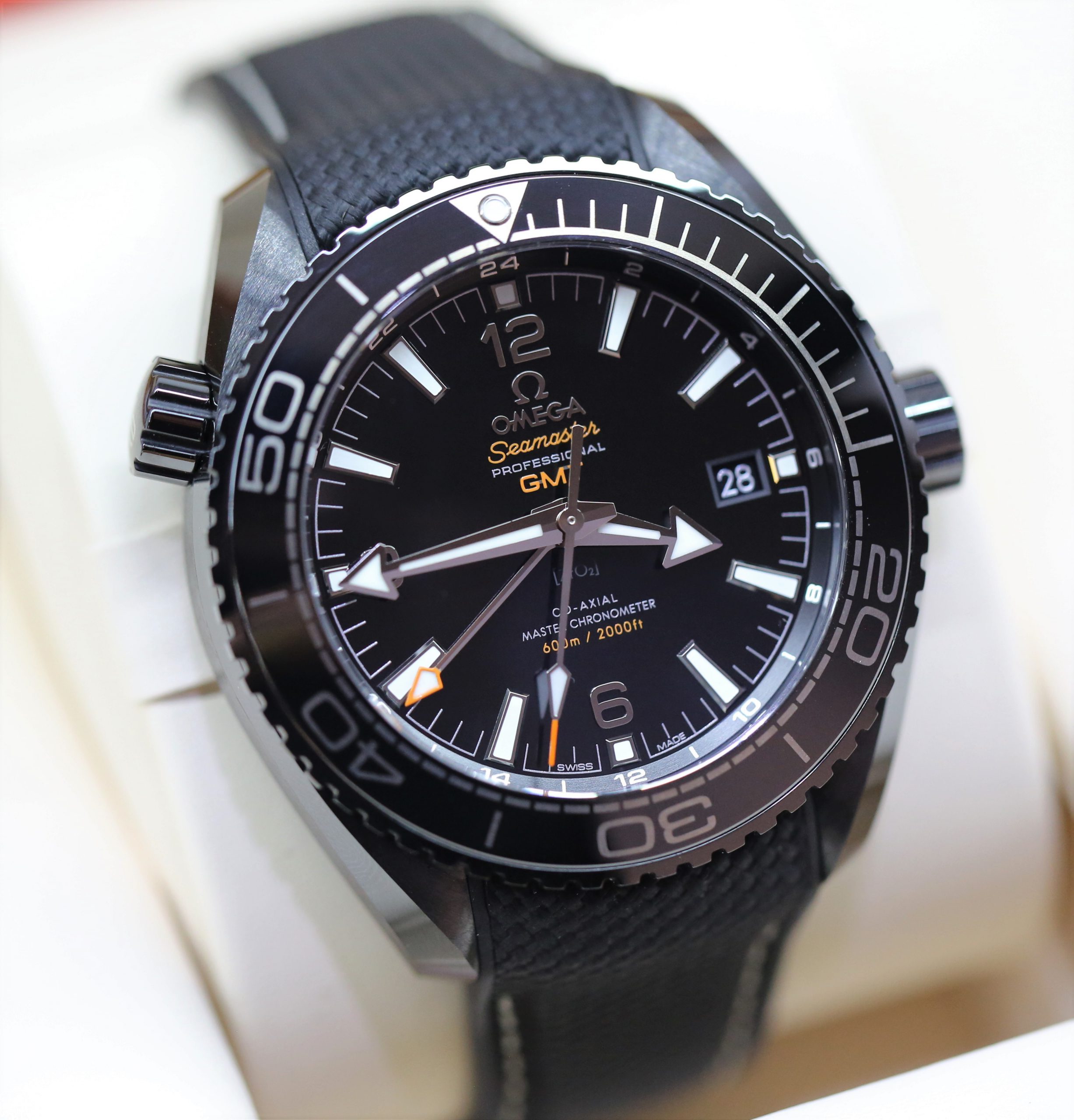 Omega Seamaster Planet Ocean Chronometer Co Axial "Deep Black" in Ceramic, on Omega Rubber strap, circa 2021, Complete with Box, Papers & Balance of Omega Factory Warranty