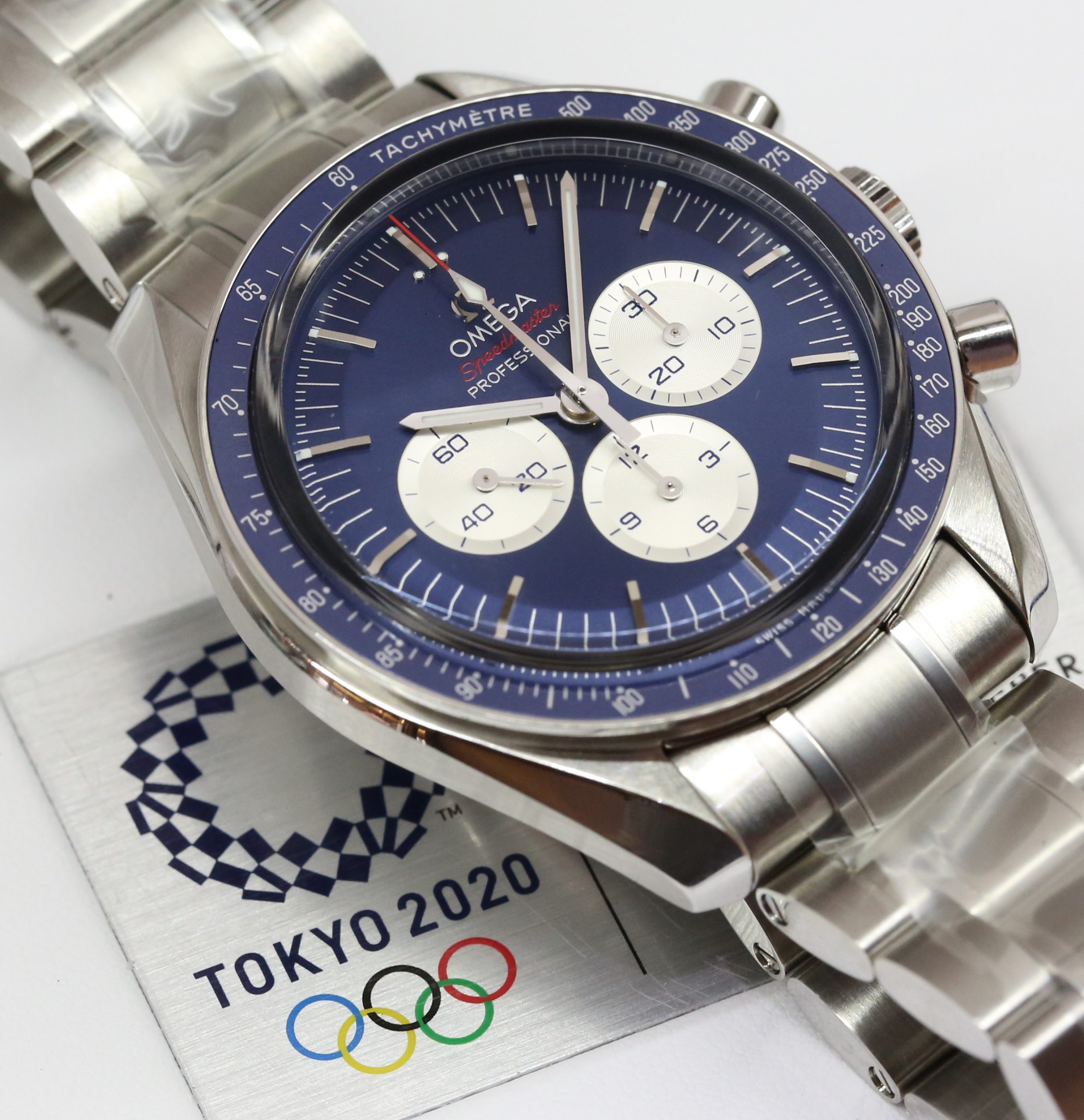 Omega Speedmaster Professional Moonwatch Tokyo 2020 Olympics Edition, Blue Dial with White Sub dials, Ref: 52230423003001, Circa: 2020, Complete with Box & Papers, Never worn LNIB