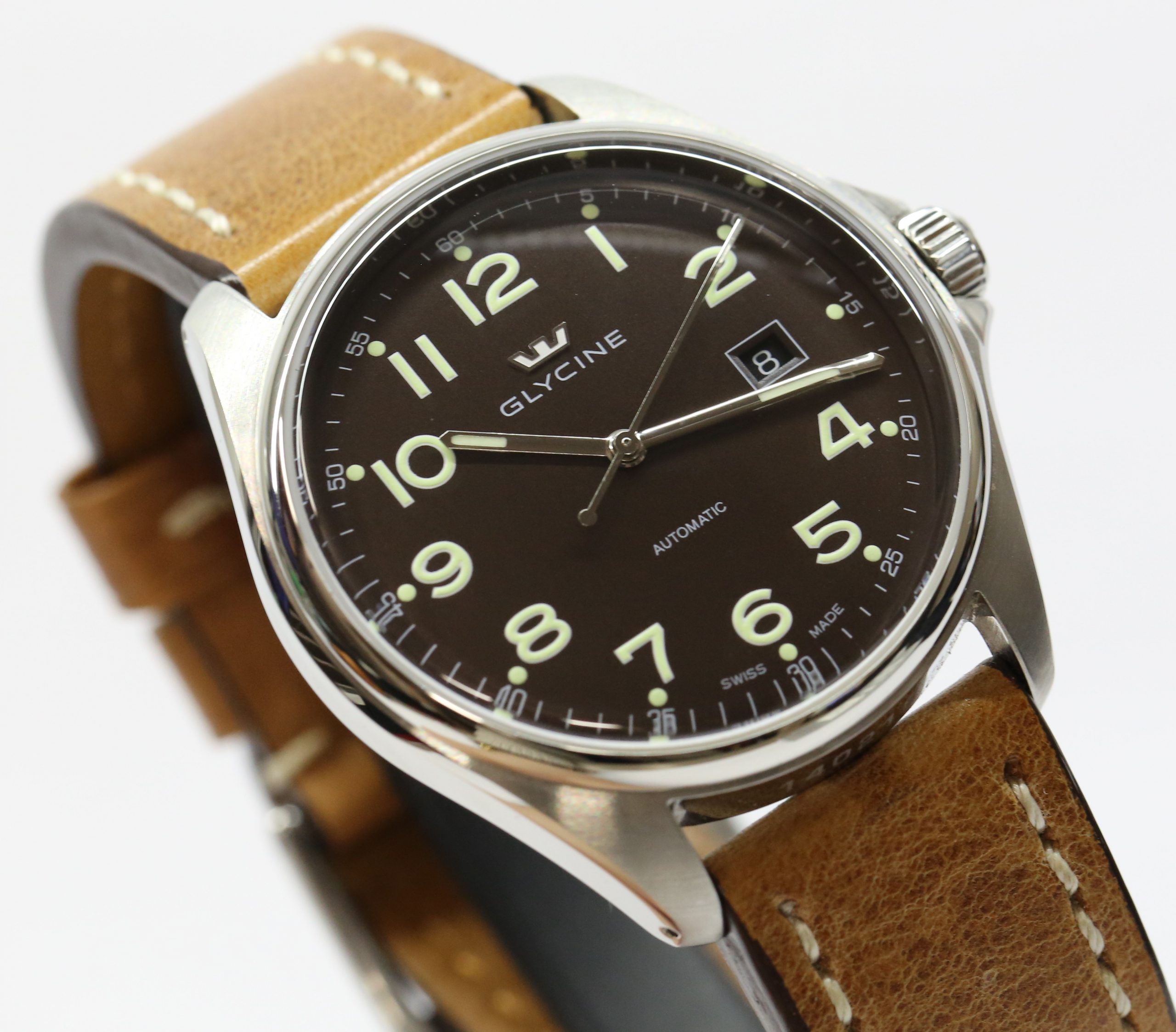 Glycine Combat Automatic, Brown Arab Dial, 43mm Stainless Steel Case on Strap, Reference: 3980.4, circa: 2016, with Box & Papers