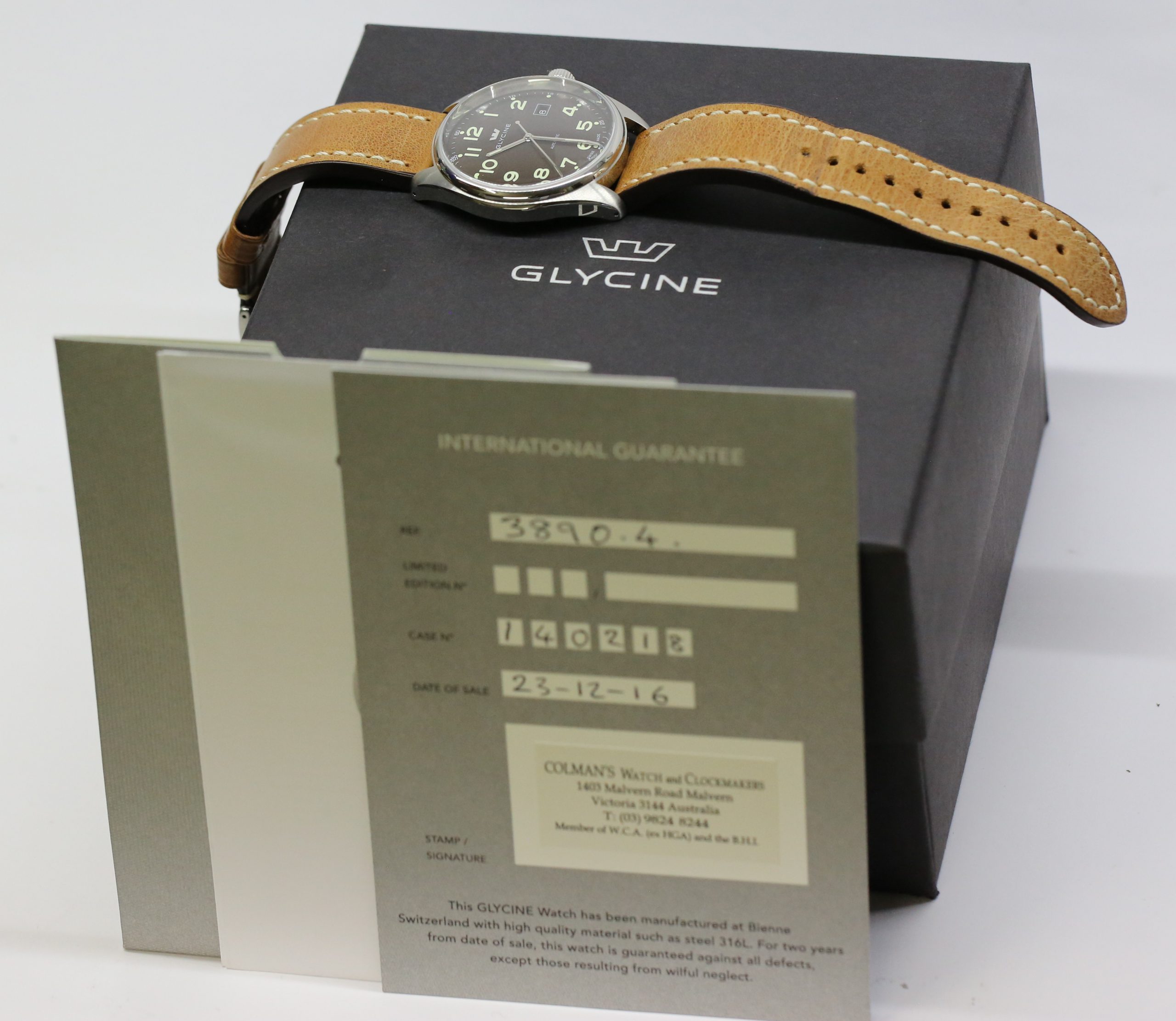 Glycine Combat Automatic, Brown Arab Dial, 43mm Stainless Steel Case on Strap, Reference: 3980.4, circa: 2016, with Box & Papers - Image 6