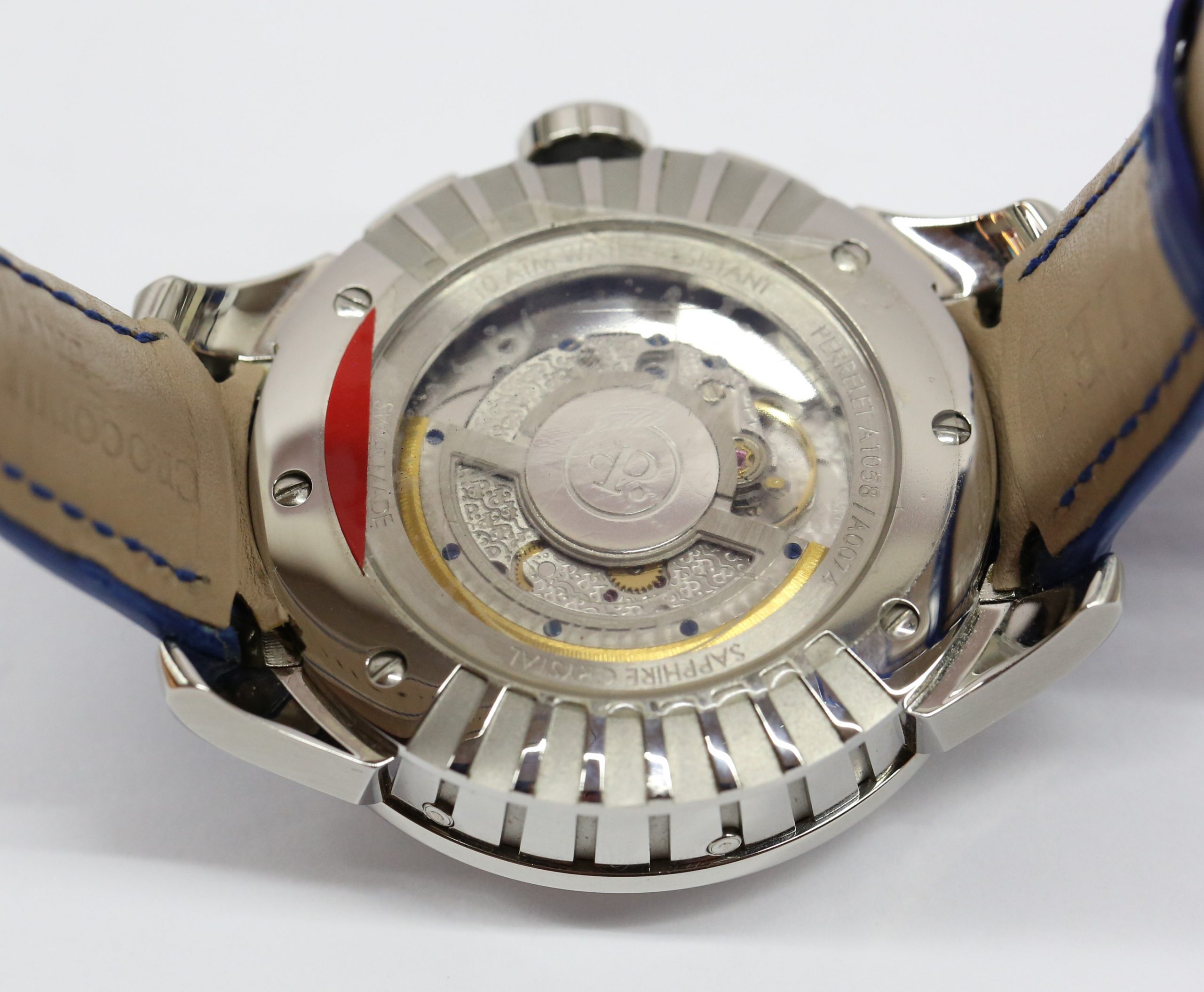 Perrelet Specialties Perpetual Calendar Chronograph, Partially Skeletonised Blue Index Dial on Blue Perrelet Alligator strap with Perrelet Deployant Clasp, Ref: A1058-2, Circa: 2016, with Box & Papers - Image 5