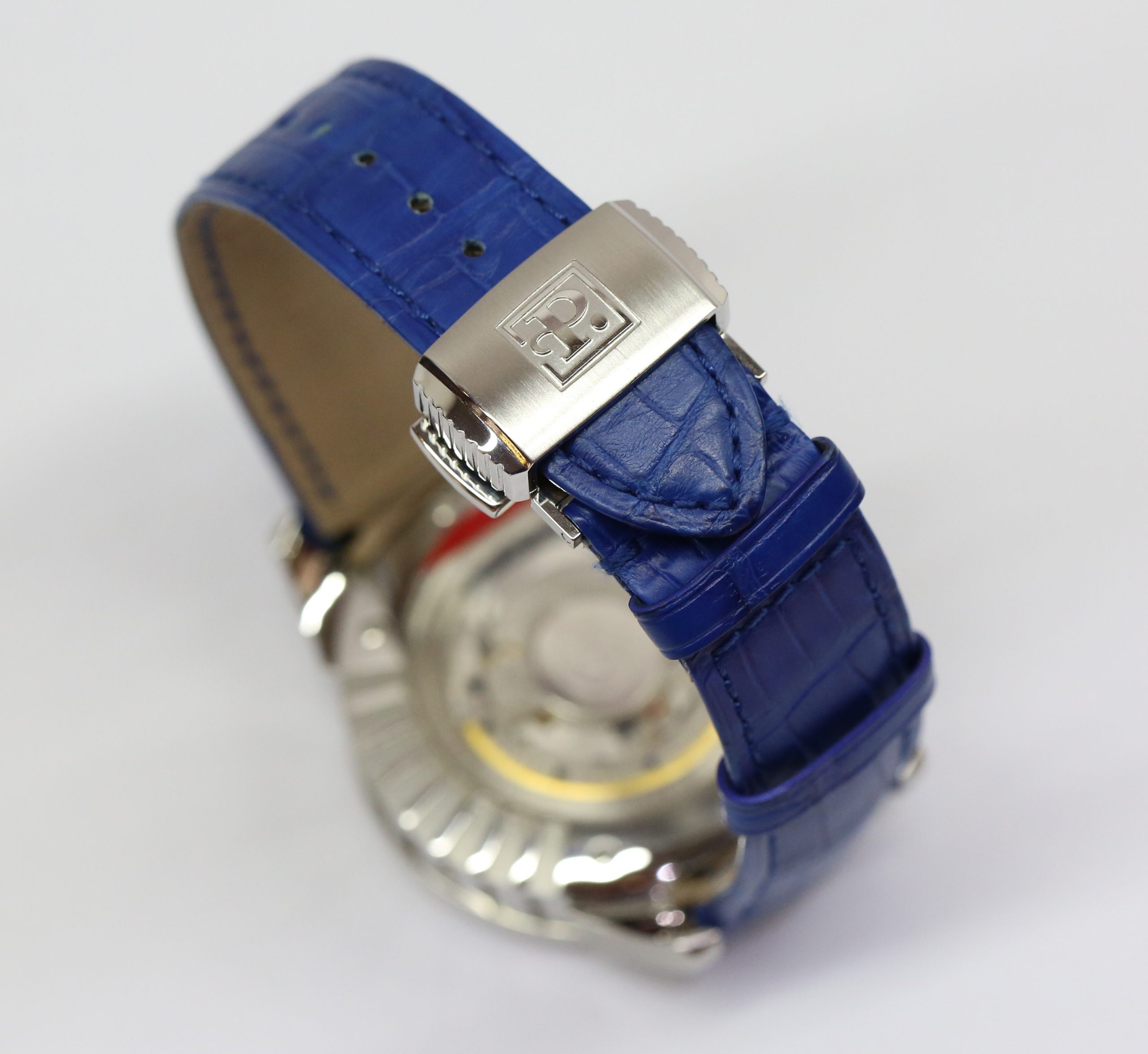 Perrelet Specialties Perpetual Calendar Chronograph, Partially Skeletonised Blue Index Dial on Blue Perrelet Alligator strap with Perrelet Deployant Clasp, Ref: A1058-2, Circa: 2016, with Box & Papers - Image 6