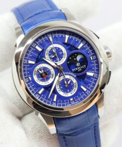 Perrelet Specialties Perpetual Calendar Chronograph, Partially Skeletonised Blue Index Dial on Blue Perrelet Alligator strap with Perrelet Deployant Clasp, Ref: A1058-2, Circa: 2016, with Box & Papers