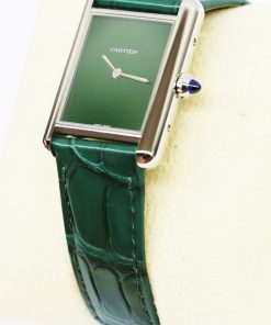 Alternative view of Cartier Tank Must Large Model on Green Cartier Alligator strap, Quartz Movement, Green Lacquered Dial, Ref: WSTA0056, Circa: 2021, Complete with Box & Papers