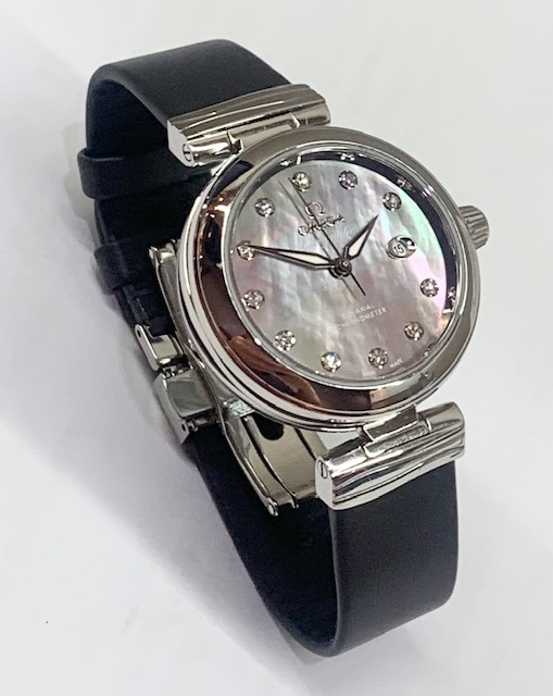Omega De Ville Ladymatic MOP Diamond Dial in Stainless Steel on Leather Strap Complete with Box and Papers