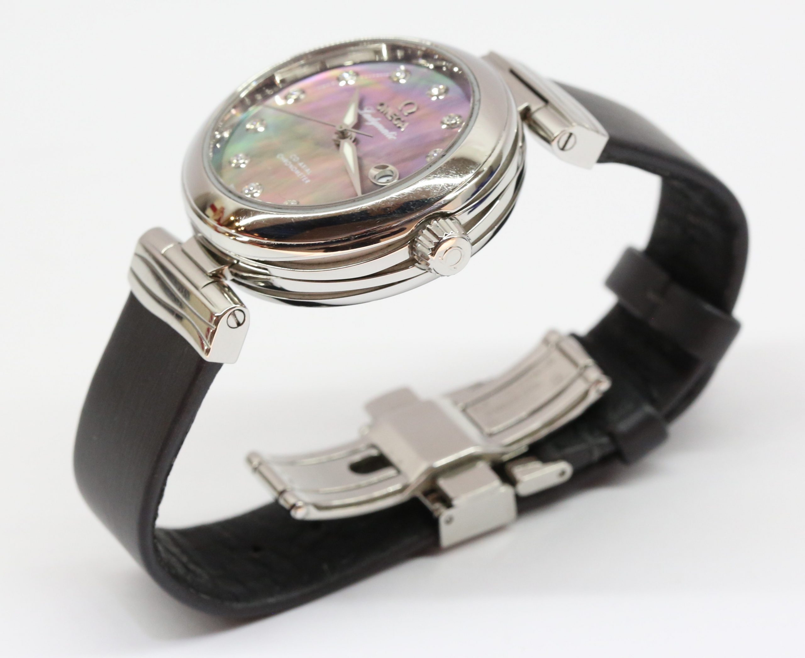 Omega De Ville Ladymatic MOP Diamond Dial in Stainless Steel on Leather Strap Complete with Box and Papers - Image 2