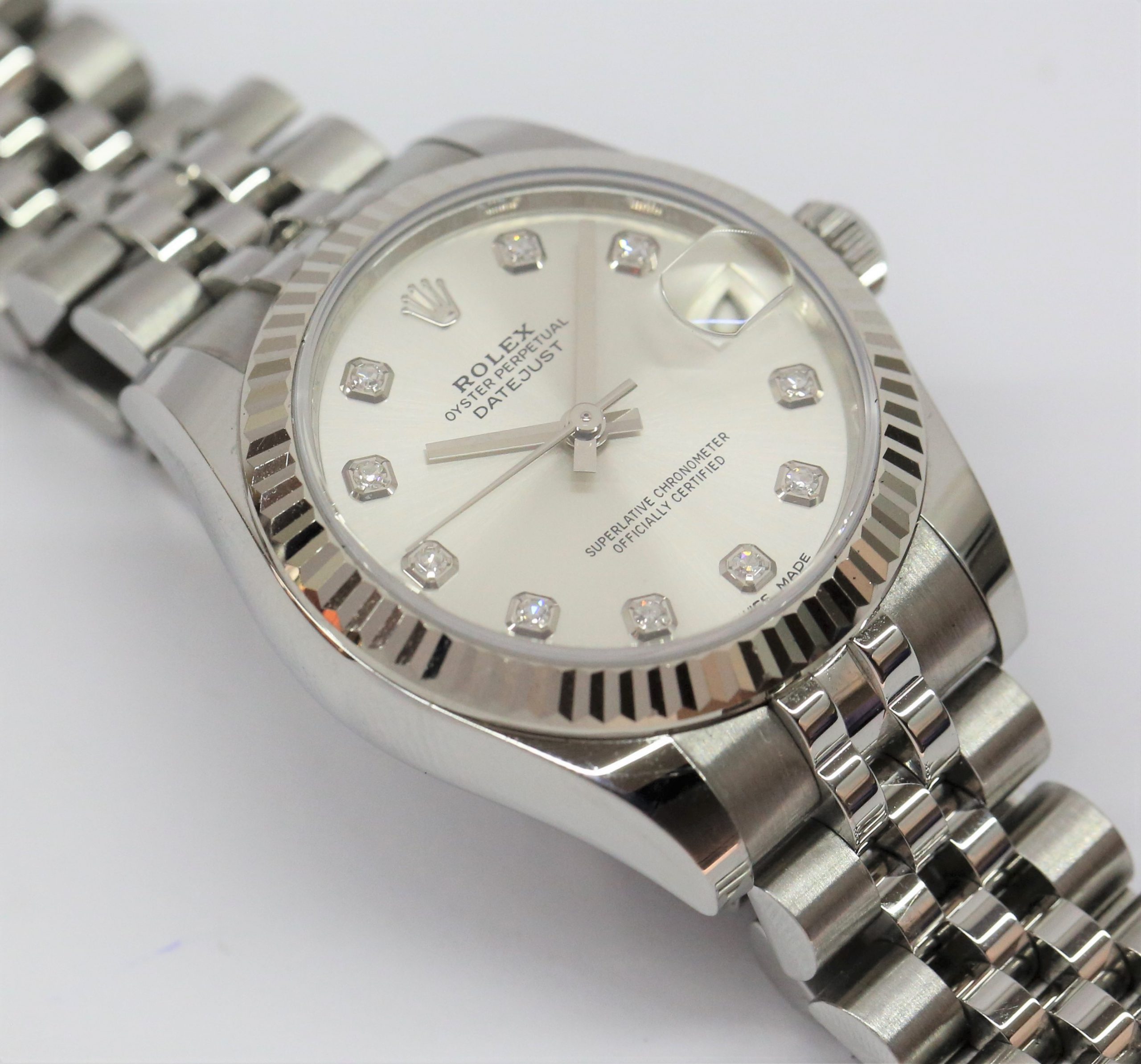 Rolex Datejust 31mm with Factory Diamond Dial, Stainless Steel & 18ct White Gold Bezel, on Jubilee Bracelet, Ref: 178274, Circa: 2019, Complete with Box, Papers & Balance of Rolex Factory Warranty