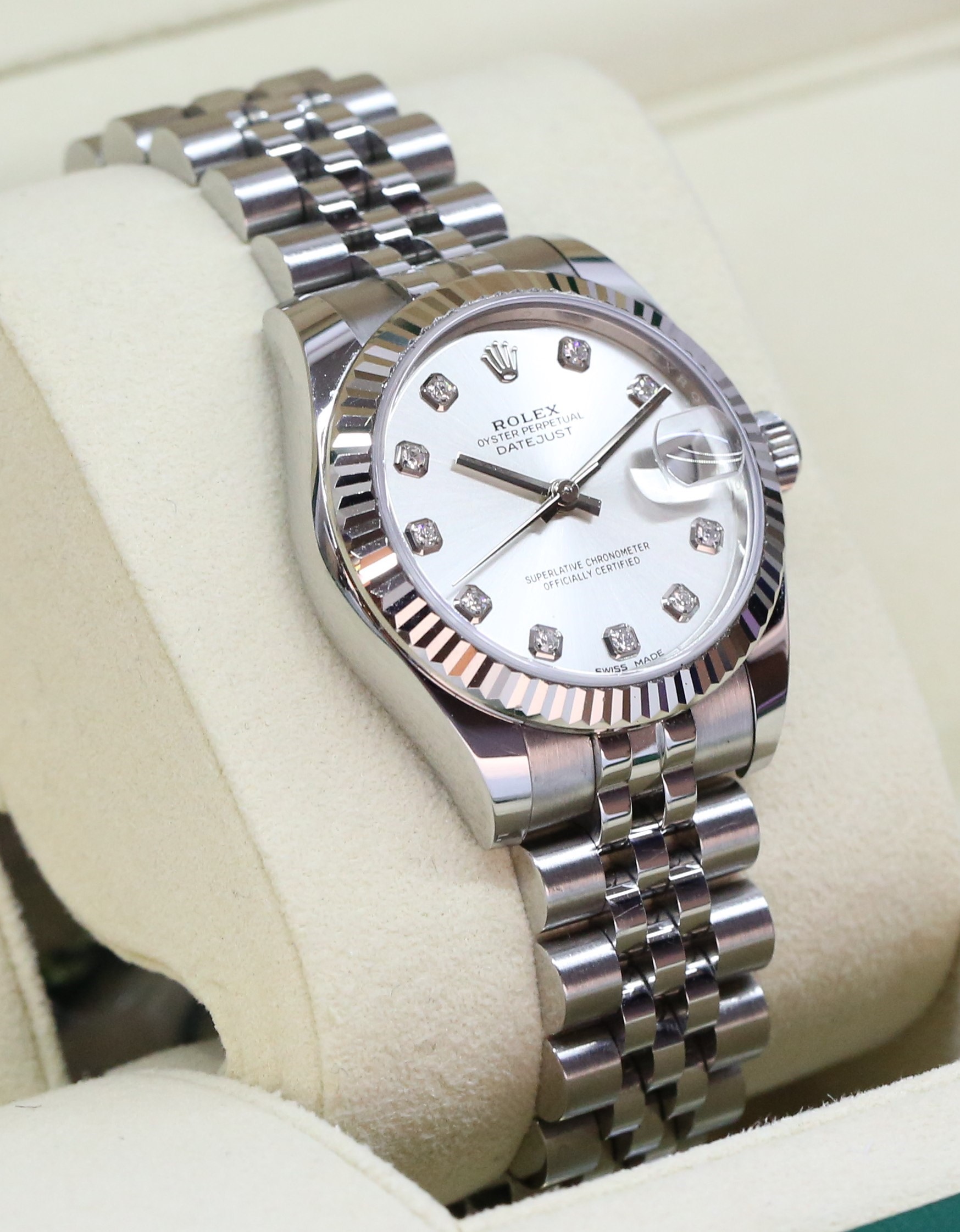 Rolex Datejust 31mm with Factory Diamond Dial, Stainless Steel & 18ct White Gold Bezel, on Jubilee Bracelet, Ref: 178274, Circa: 2019, Complete with Box, Papers & Balance of Rolex Factory Warranty - Image 3