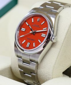 Alternative view of Rolex Oyster Perpetual 41, Coral Red dial, Reference 124300, Ca 2021, original box and warranty card.