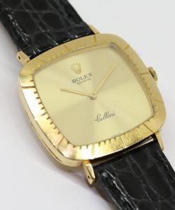 Rolex Cellini 18ct Yellow Gold Square Shape on Strap, Ref 4084, Circa: 1977, Manual Winding, Champagne Dial