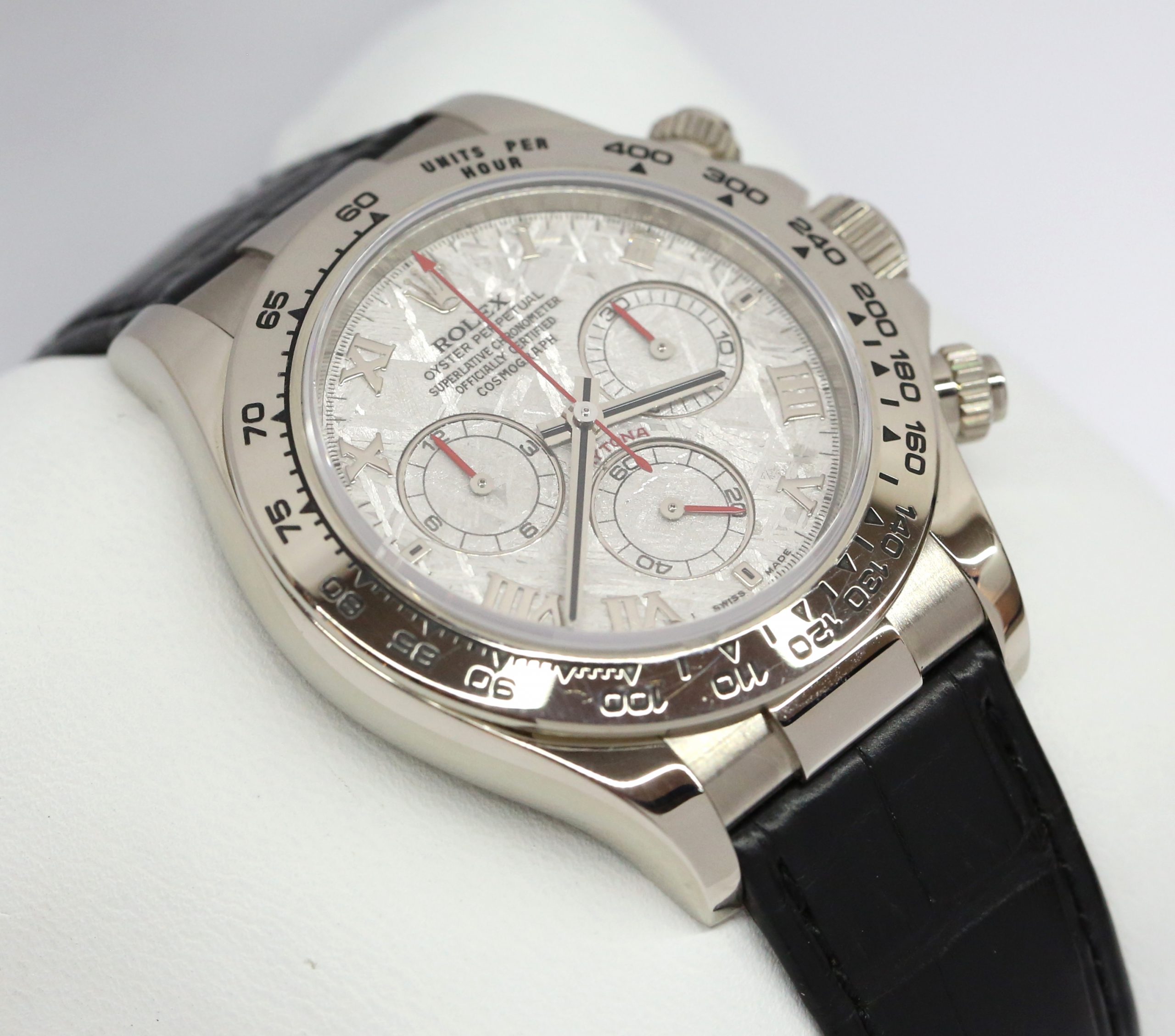 Rolex Daytona in 18ct White Gold with Meterorite Dial on Strap Ref. 116519 Circa: 2006 Complete with Box and Papers.
