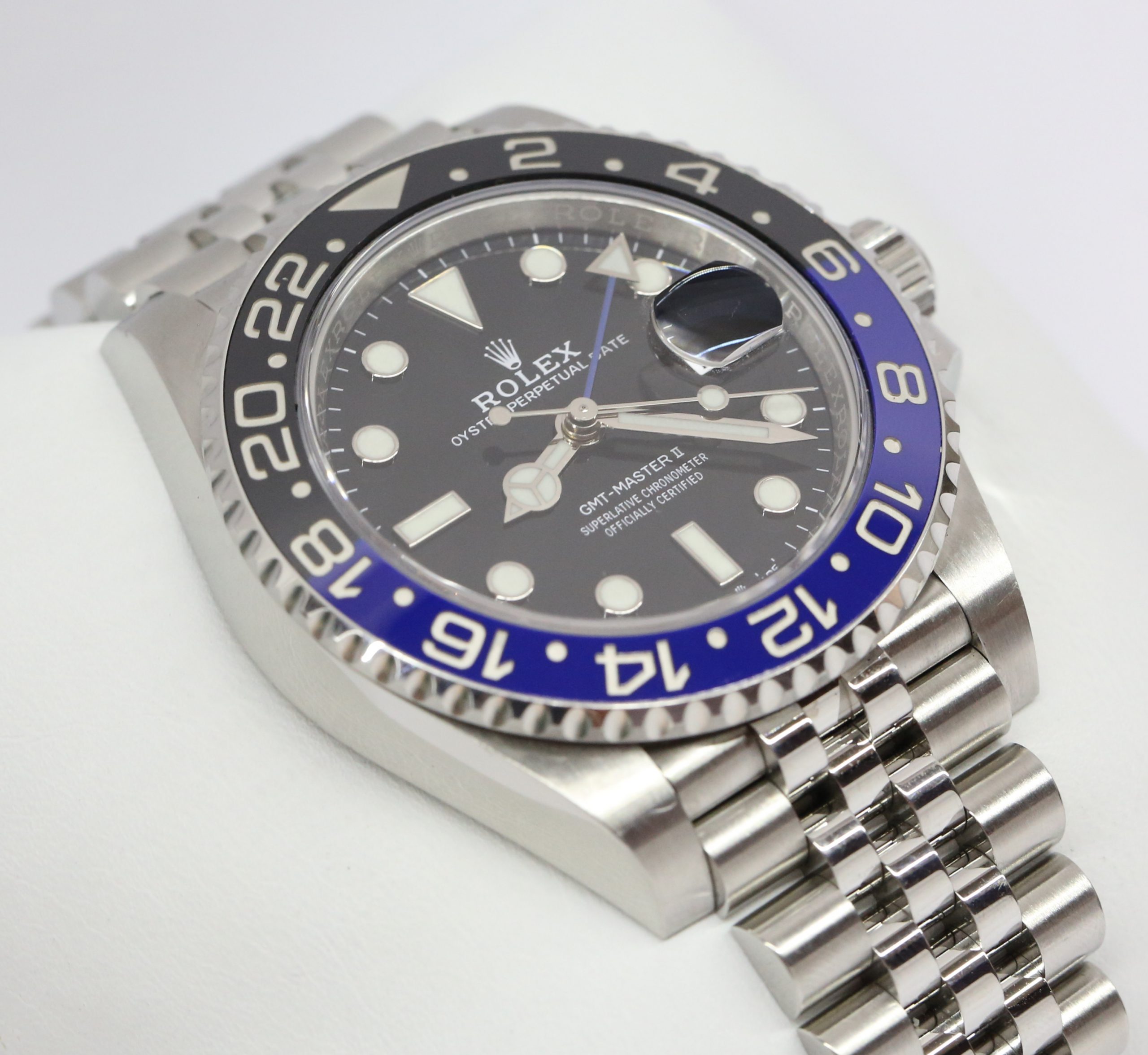 Rolex GMT Master II in stainless steel, Ceramic Blue Black Bezel on Rolex stainless steel Jubilee Bracelet, Ref 126710BLNR, Circa: 2019, Complete with Box & Papers
