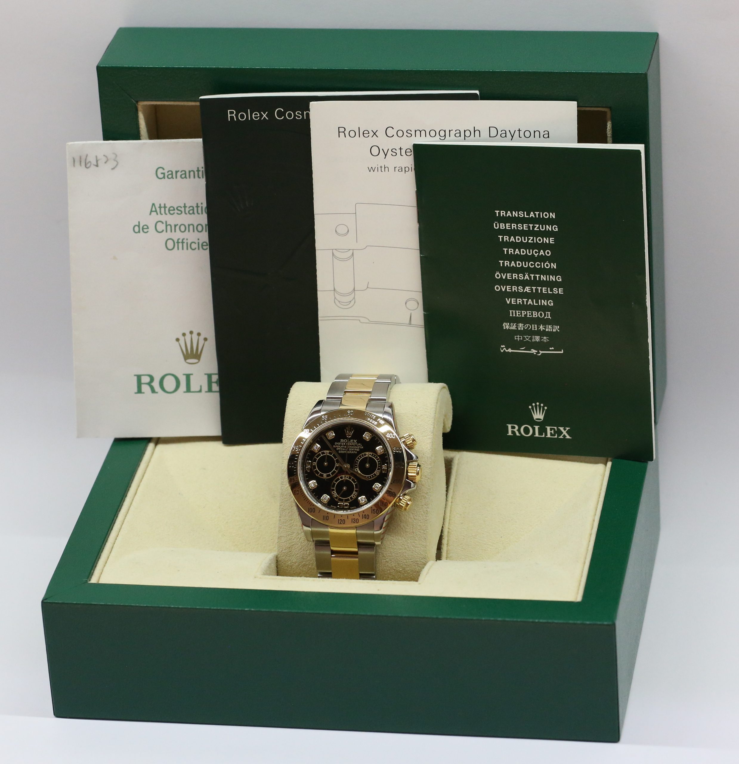 Rolex Cosmograph Daytona in 18ct Yellow Gold and Stainless Steel with Black Diamond Dial on Rolex 18ct Yellow Gold and Stainless Steel Bracelet Ref. 116523 Circa: 2003 Complete with Box and Papers Just Returned from Rolex Service Centre - Image 6