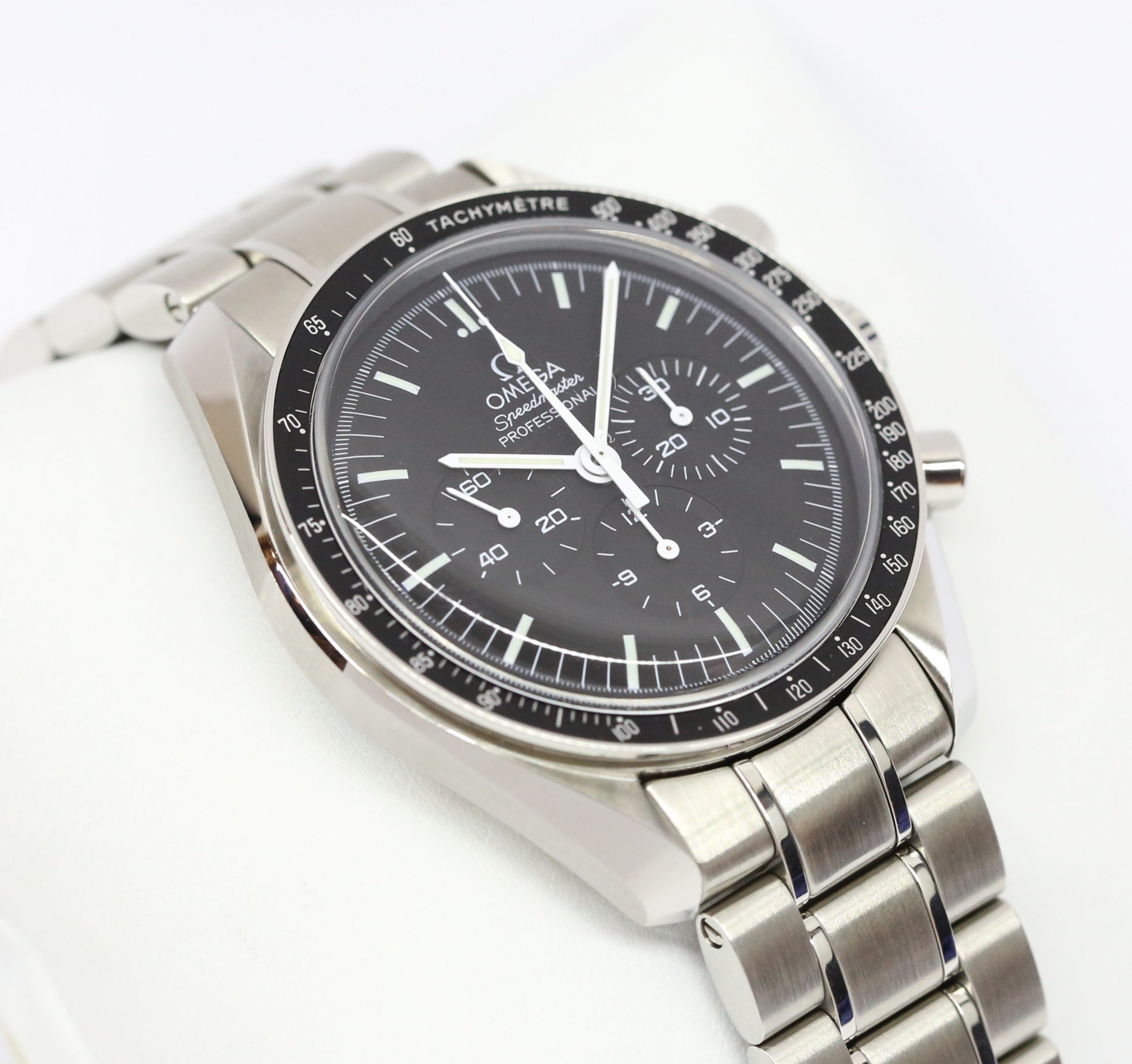 Omega Speedmaster Professional 42mm in stainless steel, Black index dial on a Omega stainless steel bracelet. Ref. 31130423001005, Complete with all Boxes and Omega Warranty cards, Circa: 2019