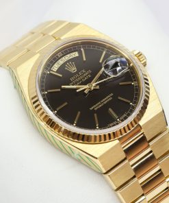 Rolex OysterQuartz Day Date 18ct Yellow Gold on Rolex Bracelet, Black Index Dial, Ref: 19018, Circa: 1986, Just Back From Rolex Service, Complete with Box & Papers