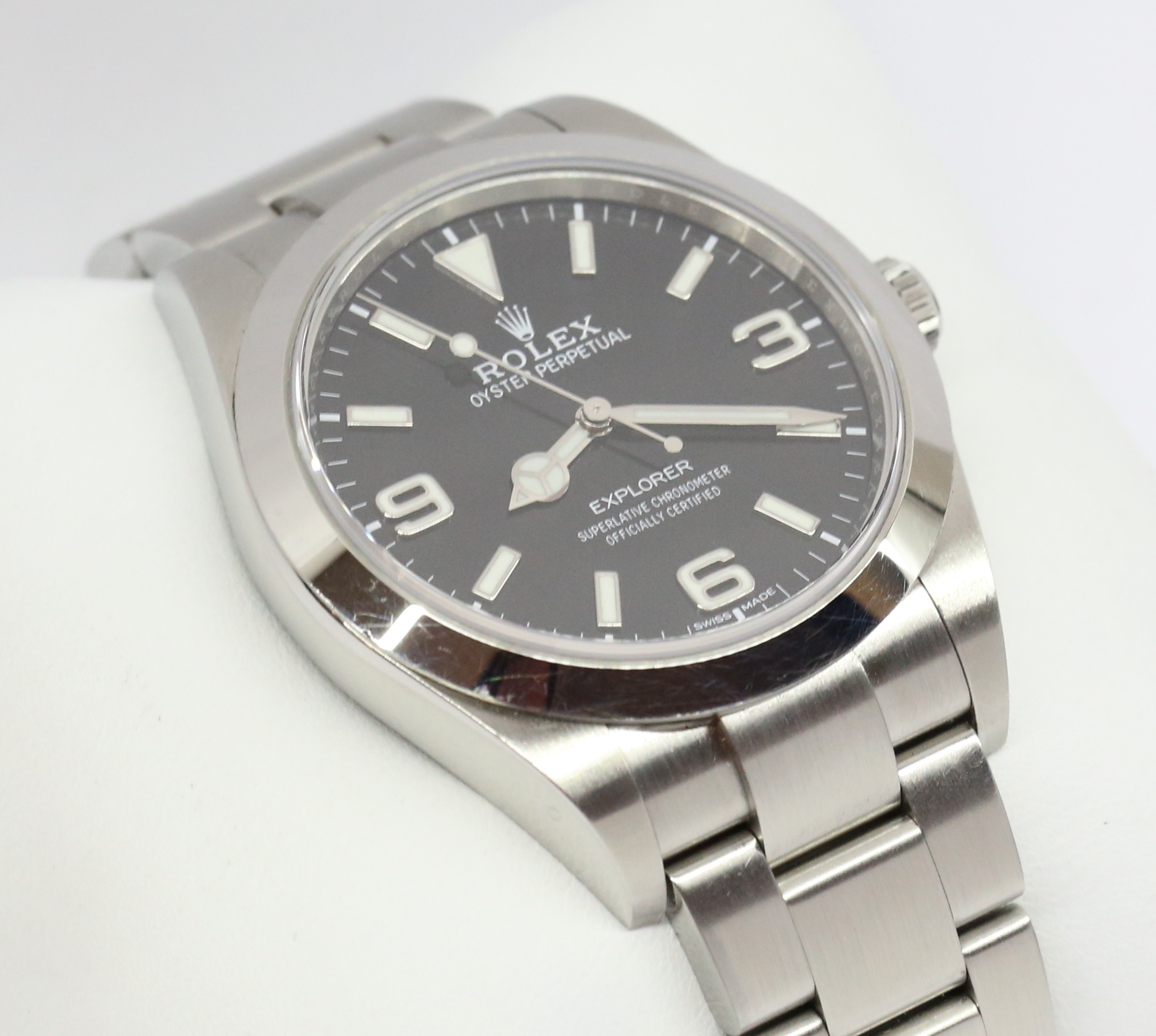 Rolex Explorer I in Stainless steel, 39mm, Black 3,6,9 dial on a Rolex Oystersteel bracelet, Ref: 214270 with box and papers Ca. 2019