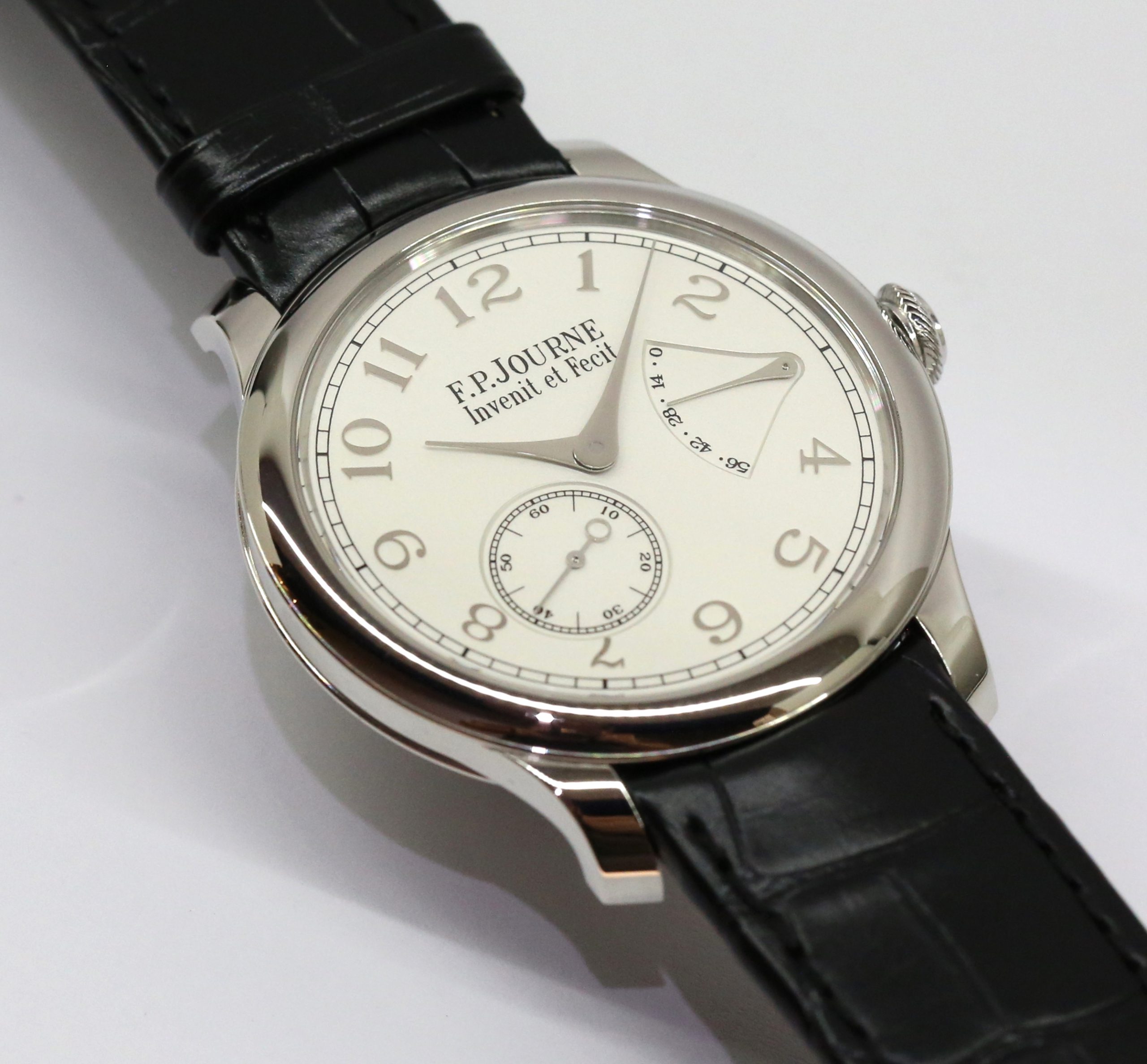 F.P Journe Chronometre Souverain in Platinum, Silver Arab Dial, on a FP Journe strap and Platinum Tang Buckle. Circa: 2020, Complete with Box & Papers