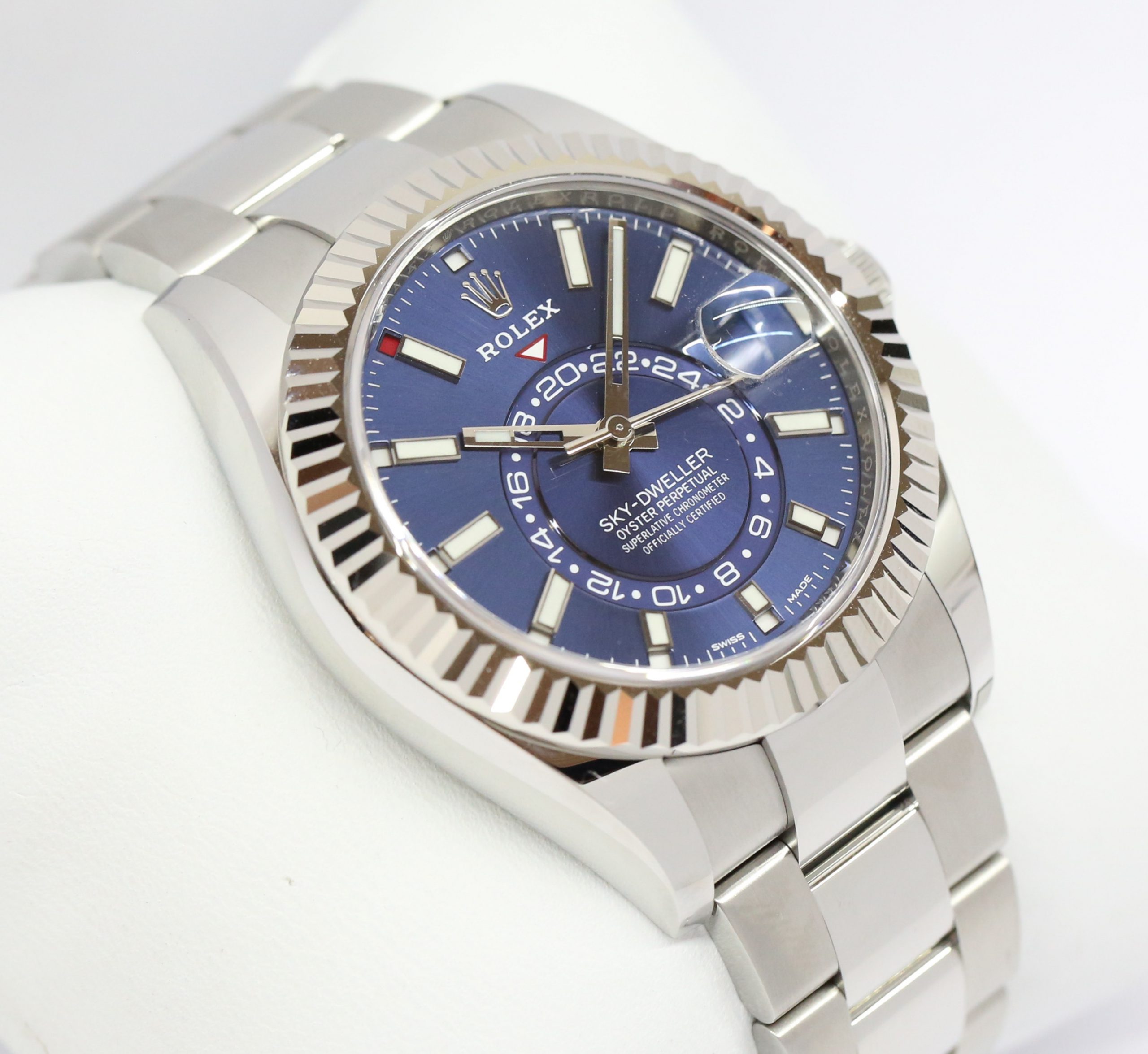 Rolex Sky-Dweller Stainless Steel & 18ct White Gold Bezel, Blue Index Dial, on Oystersteel Bracelet, Ref: 326934, circa: 2021, Complete with Box & Papers