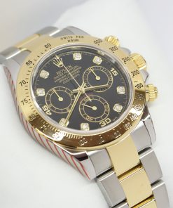 Rolex Cosmograph Daytona in 18ct Yellow Gold and Stainless Steel with Black Diamond Dial on Rolex 18ct Yellow Gold and Stainless Steel Bracelet  Ref. 116523 Circa: 2003 Complete with Box and Papers Just Returned from Rolex Service Centre