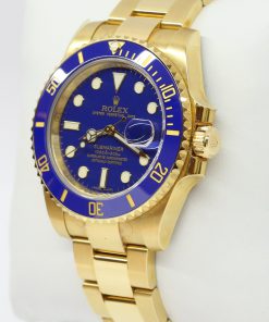 Alternative view of Rolex Submariner Date 18ct Yellow Gold Factory Stickers, Blue Index Dial, on 18ct Yellow Gold Rolex Oyster Bracelet, Ref: 116618, Circa: 2009, Complete with Box & Papers