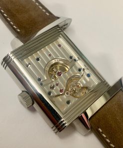 Alternative view of Jaeger Le Coultre Reverso Grande Date 8 Day Power Reserve in Stainless Steel, Guilloche Dial, on Seude Strap Ref 3008420, Circa: 2000s, Complete with Box and Papers.